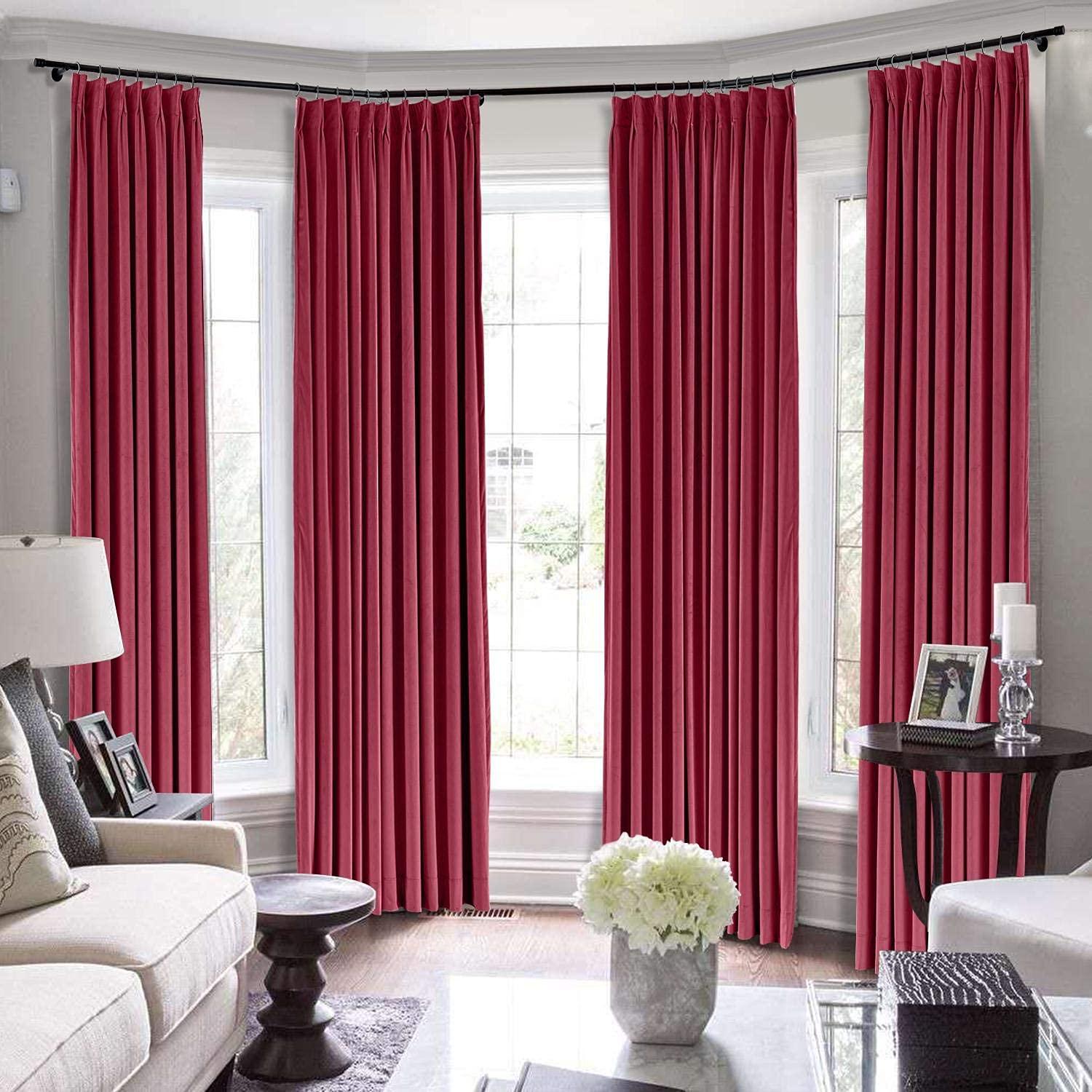 LITTLE BIRD Double Pinch Pleated Curtains with Hooks for Living Room Bedroom Bunglow,Hall , Apartment Window Curtain Measurement Burgundy Red, (Wide 58 Inch by 96 Inch Long-1 Panel)