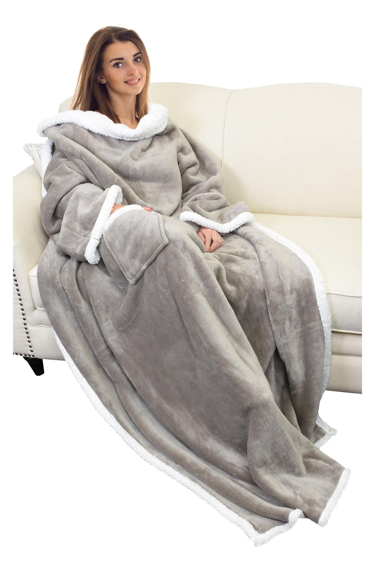 Catalonia Catalonia Sherpa Wearable Blanket with Sleeves Arms, Comfy Sleeved TV Wrap Blanket, Large Snuggly Throw for Women and Men, Gift for Her