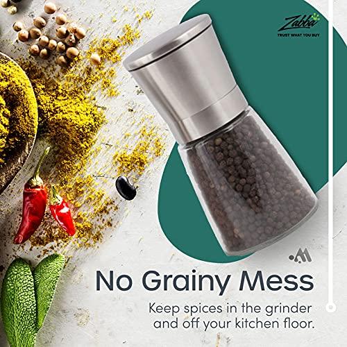 Modetro Modetro Salt and Pepper Shakers Set Adjustable Coarseness Pepper Grinder Mill for Sea Salt Spice Stainless Steel Glass 2 Pack