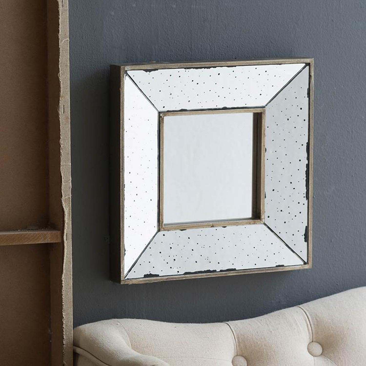 T2 CONCEPT T2 CONCEPT 12 x 12 Distressed Silver Square Accent Mirror, Traditional Style Wall Mirror, for Living Room, Entryway, Office, Bedroom, Hallway