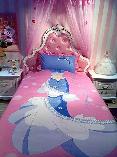 Mbay Mermaid Princess Duvet Cover Queen Size, Girls Pink Bed Set Single Bed Sheet, 4PCS