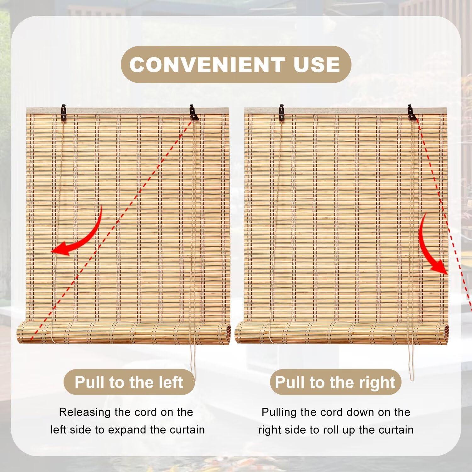 BAYUE Bamboo Blinds, Easy to Install Bamboo Shades, Bamboo Shades for Indoor Windows, Custom Sizes Roller Shades for Indoor Windows for Indoor & Outdoor Use