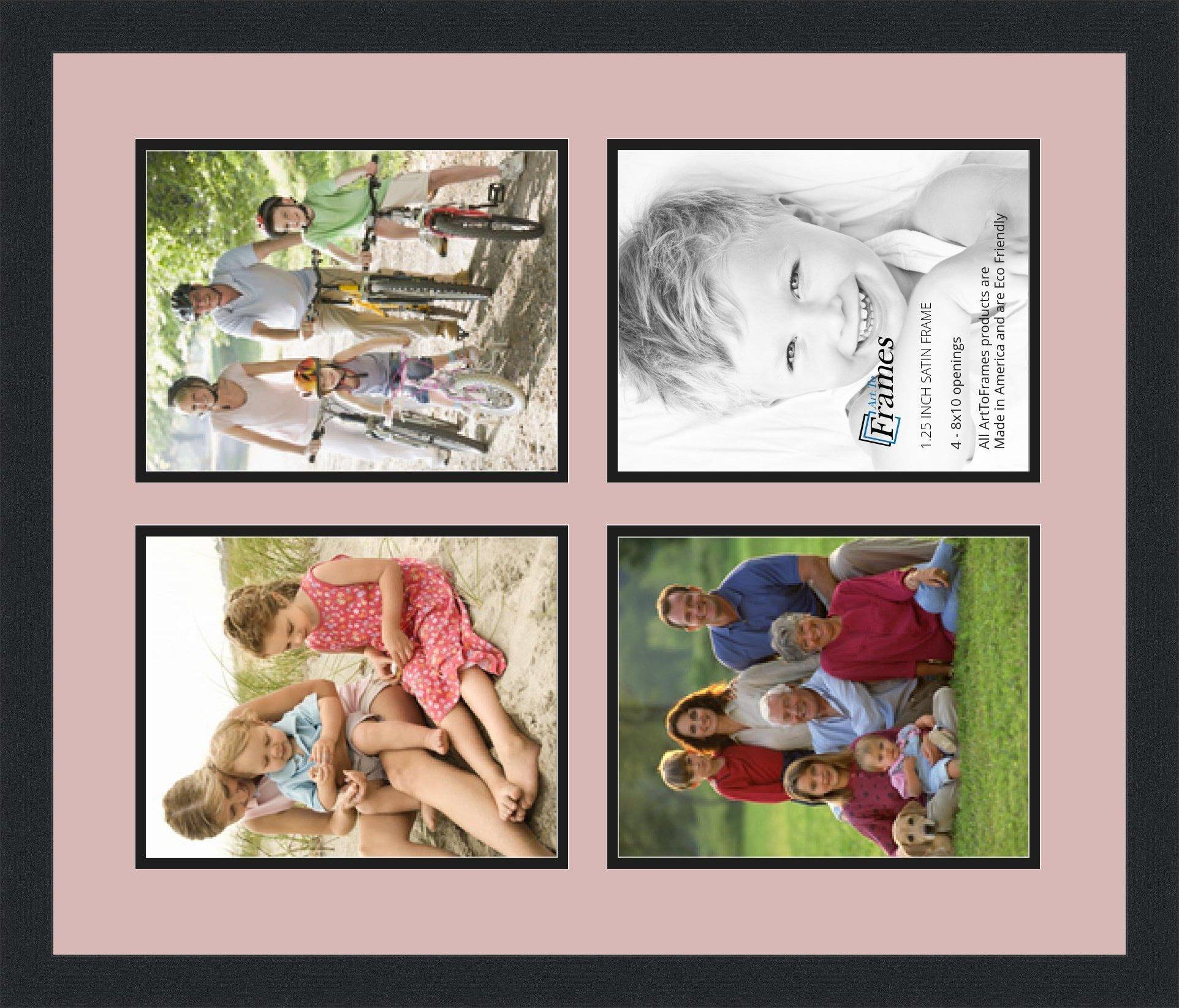 ArtToFrames ArtToFrames Collage Photo Frame Double Mat with 4-8x10 Openings with Satin Black Frame and Seashell mat.