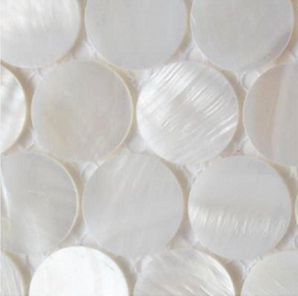 AFSJ AFSJ Genuine White Round Penny Mother of Pearl Mosaic Tile for Bathroom/Spa/Kitchen/Shower Backsplash (6 Sheets)