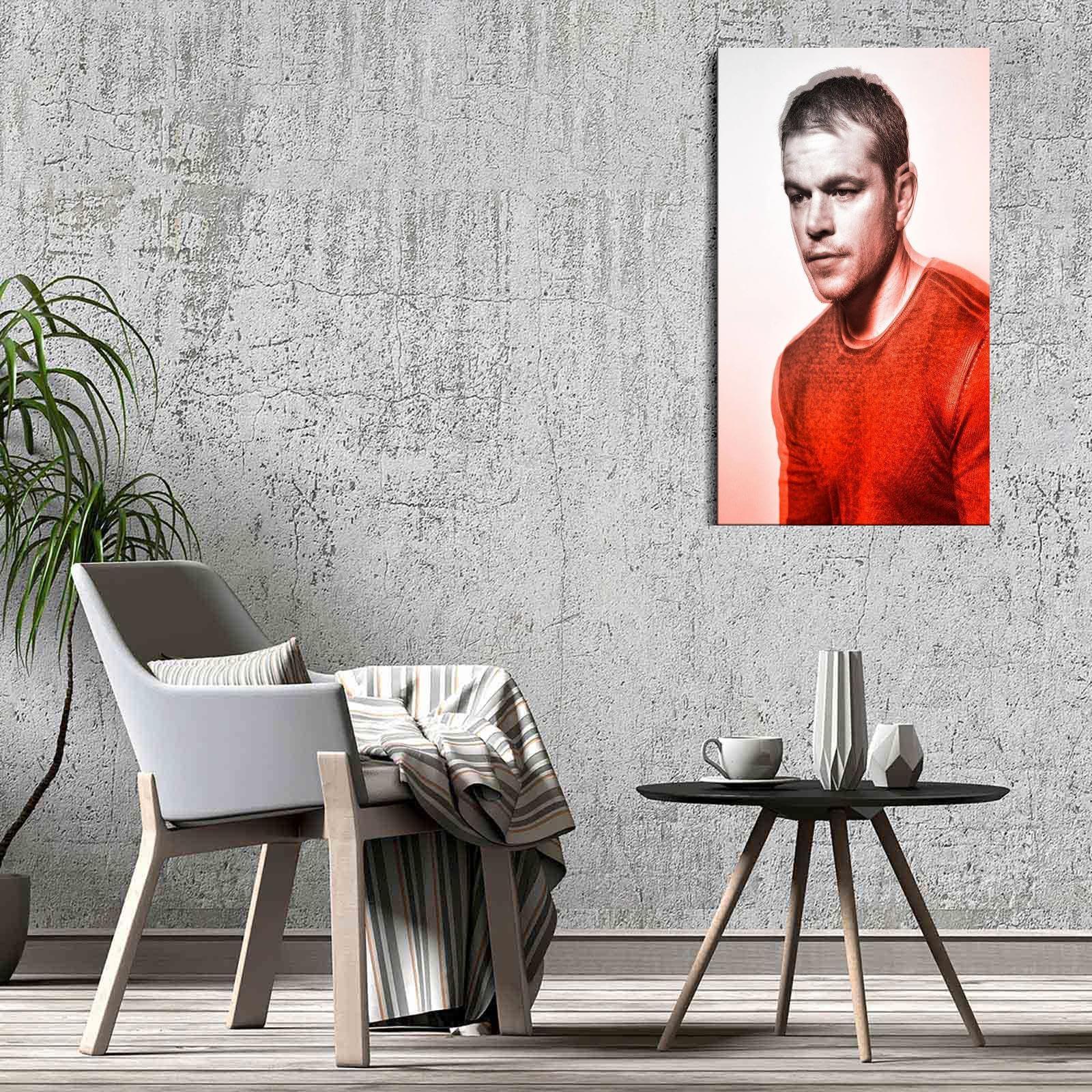 QFZMTVU QFZMTVU Matt Damon Poster Canvas Prints Room Aesthetic Poster Wall Art For Bedroom Gift Home Office Decorations Gift With Framed 12\"x8\"