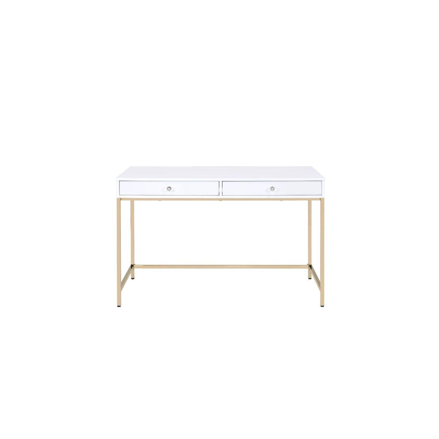 Acme Acme Ottey Desk in White High Gloss and Gold