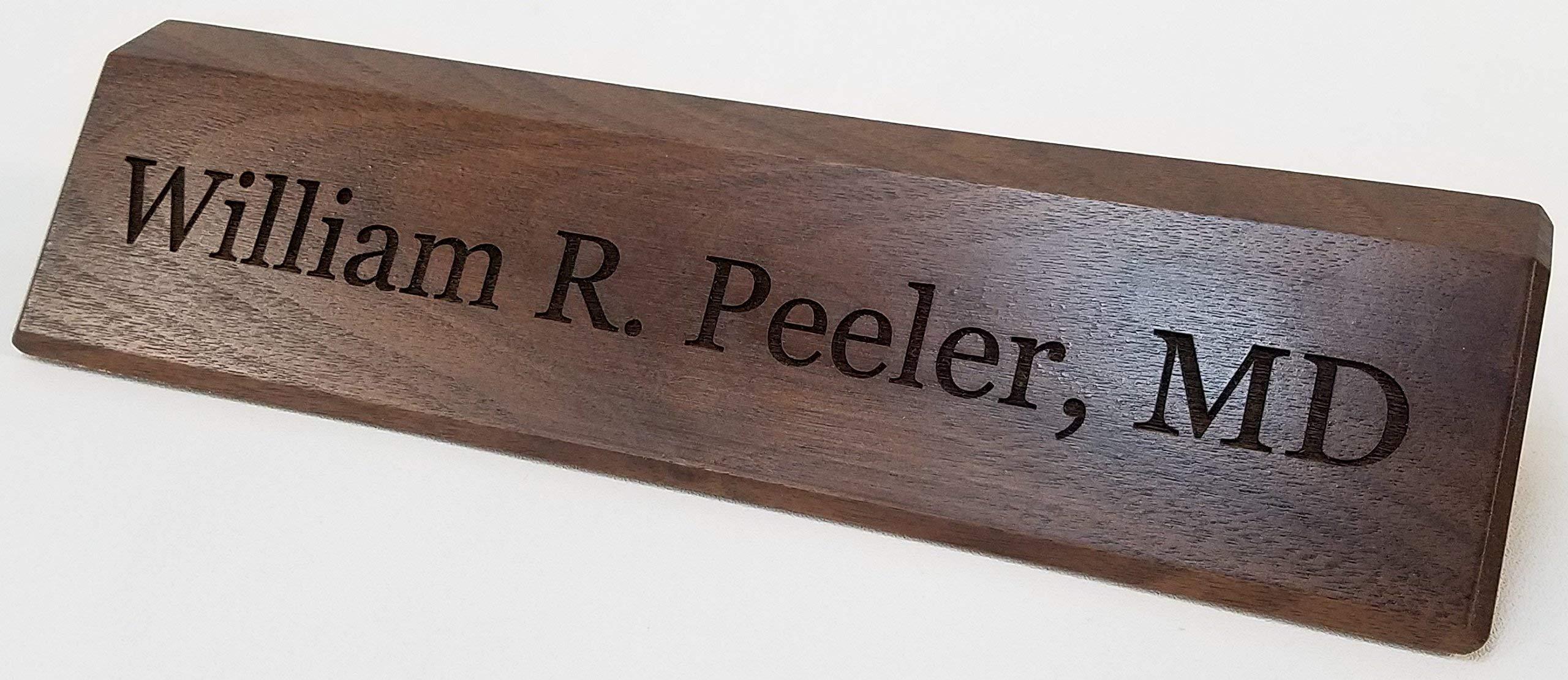 Generic Walnut Desk Nameplates - Personalized Office Name Plate - Executive - Engraved Name Desk Wedge