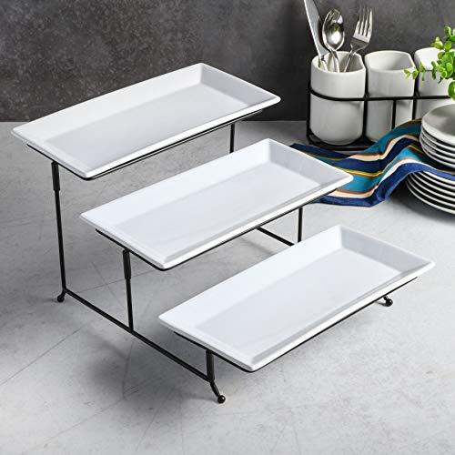 Gibson Home Gibson Home Gracious Dining Dinnerware, 3-Tier Rectangle Plate Set with Metal Stand, White