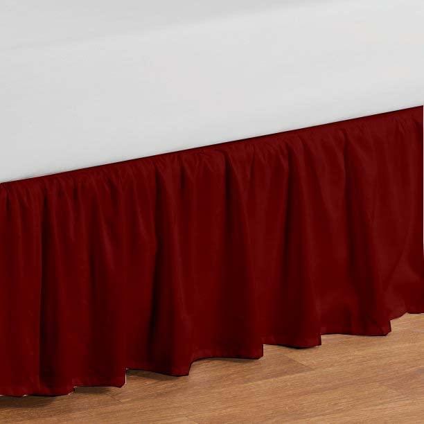 Shreem Linen Ruffled Bed Skirt with Split Corners, Gathered Style, 100% Microfiber-12 Drop, Dust Ruffle Bed Skirts Short Queen, Burgundy