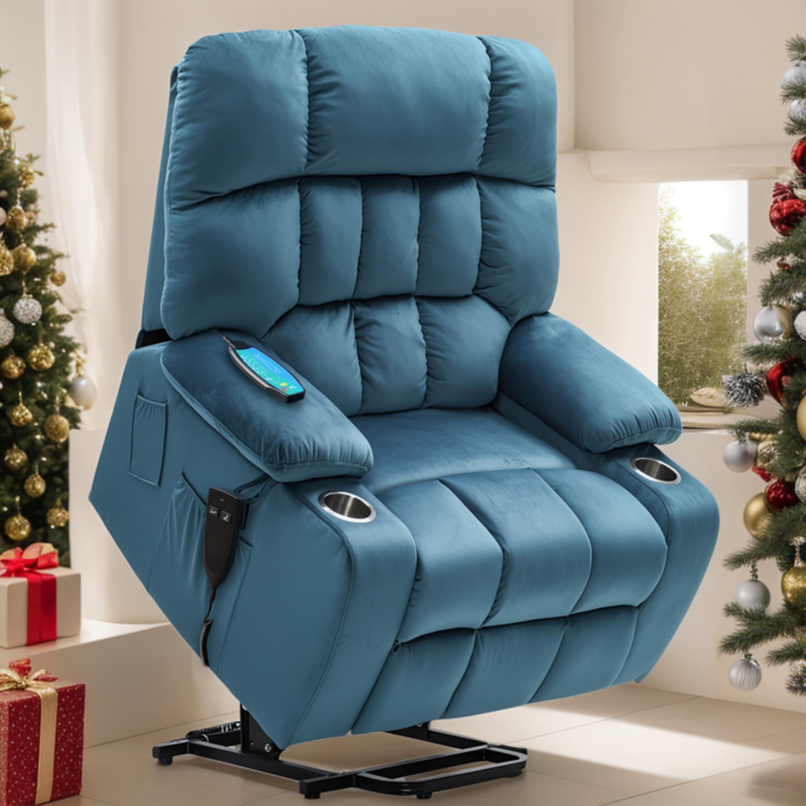 PUG258Y PUG258Y Power Lift Recliner Chair: Electronic Recliner Chair with Heat and Massage for Big and Tall Elderly, 2 Cup Holder, Lay Flat to 170 Single OKIN Motor - 9688 (X-Large, Teal)