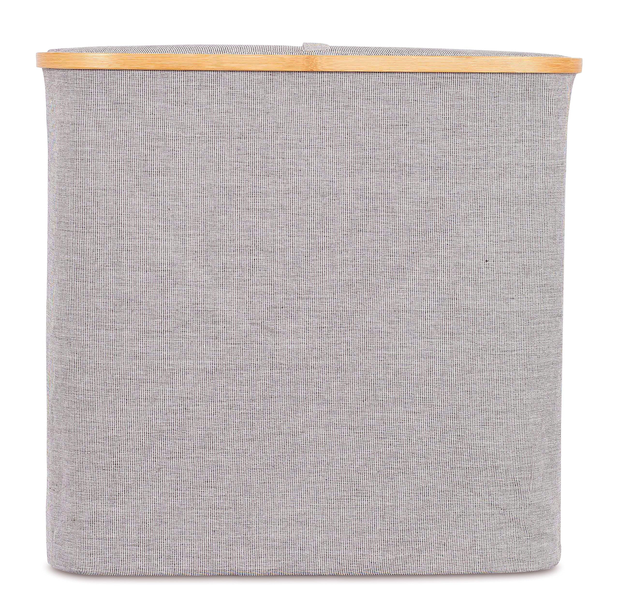 BirdRock Home BIRDROCK HOME Bamboo & Canvas Hamper - Laundry Basket Organizer - Lightweight Foldable Clothing Bin with Lid - Modern Covered Laundry Hamper for Clothes, Bedroom, Bathroom, & Dorm - Grey, Single Lid