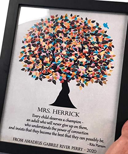 Custom Wedding Art 8X10 Framed Art Print - Personalized Gift For Couple And They Lived Happily Ever After Word Design Eye Chart on Blue Background Custom Metal Tin Print - With Solid Wood Frame & Gift Wrapping CWA-P1274