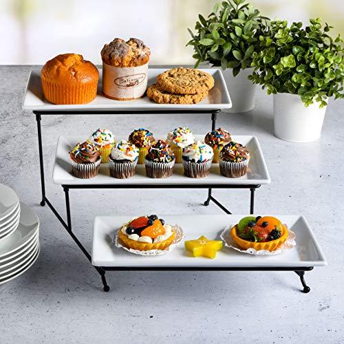 Gibson Home Gibson Home Gracious Dining Dinnerware, 3-Tier Rectangle Plate Set with Metal Stand, White