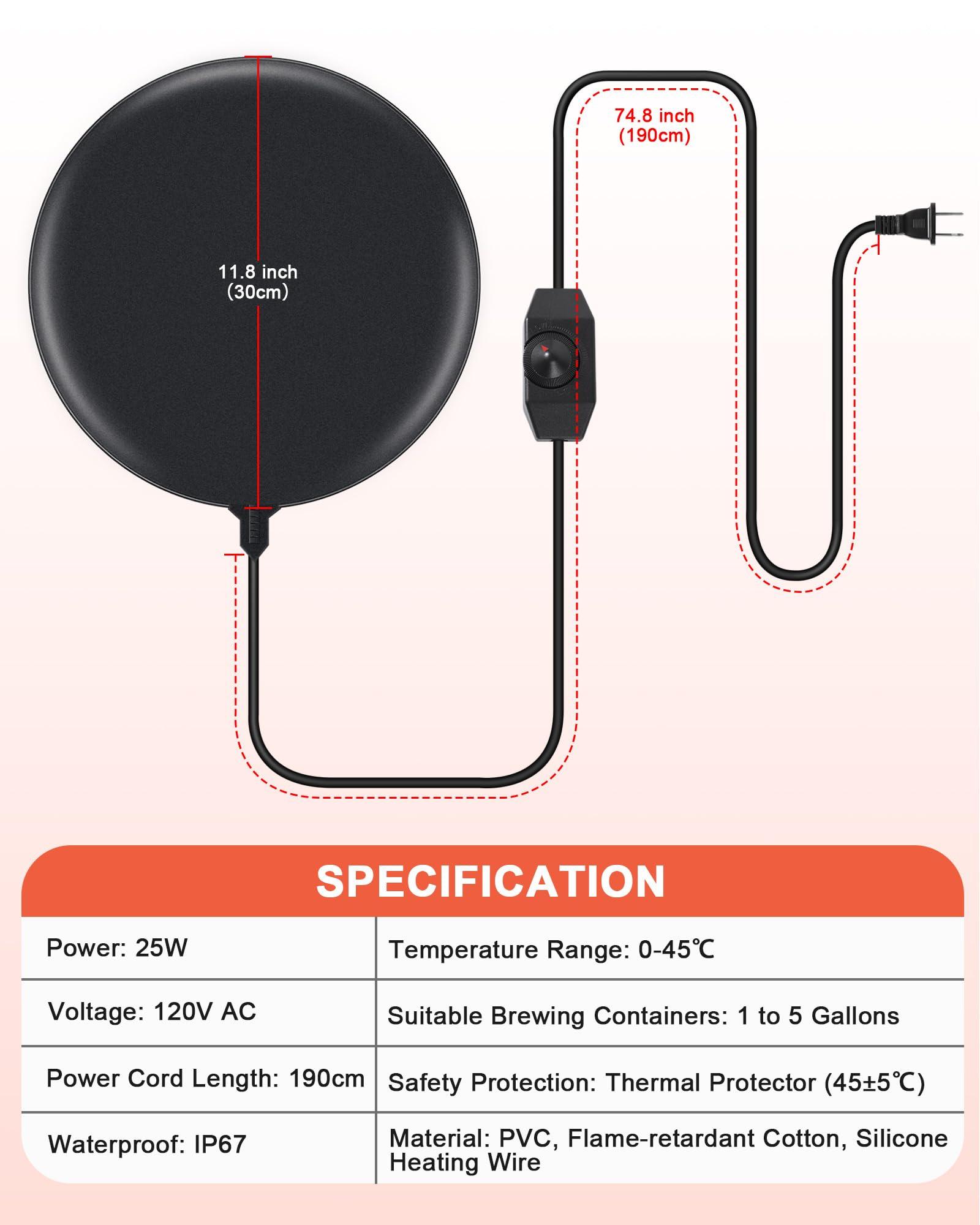 Roicaholy Fermentation Heating Pad, Brewing Warming Mat Homebrew Heater for Homebrew Bread Proofing Sourdough Starter w/Temp Control