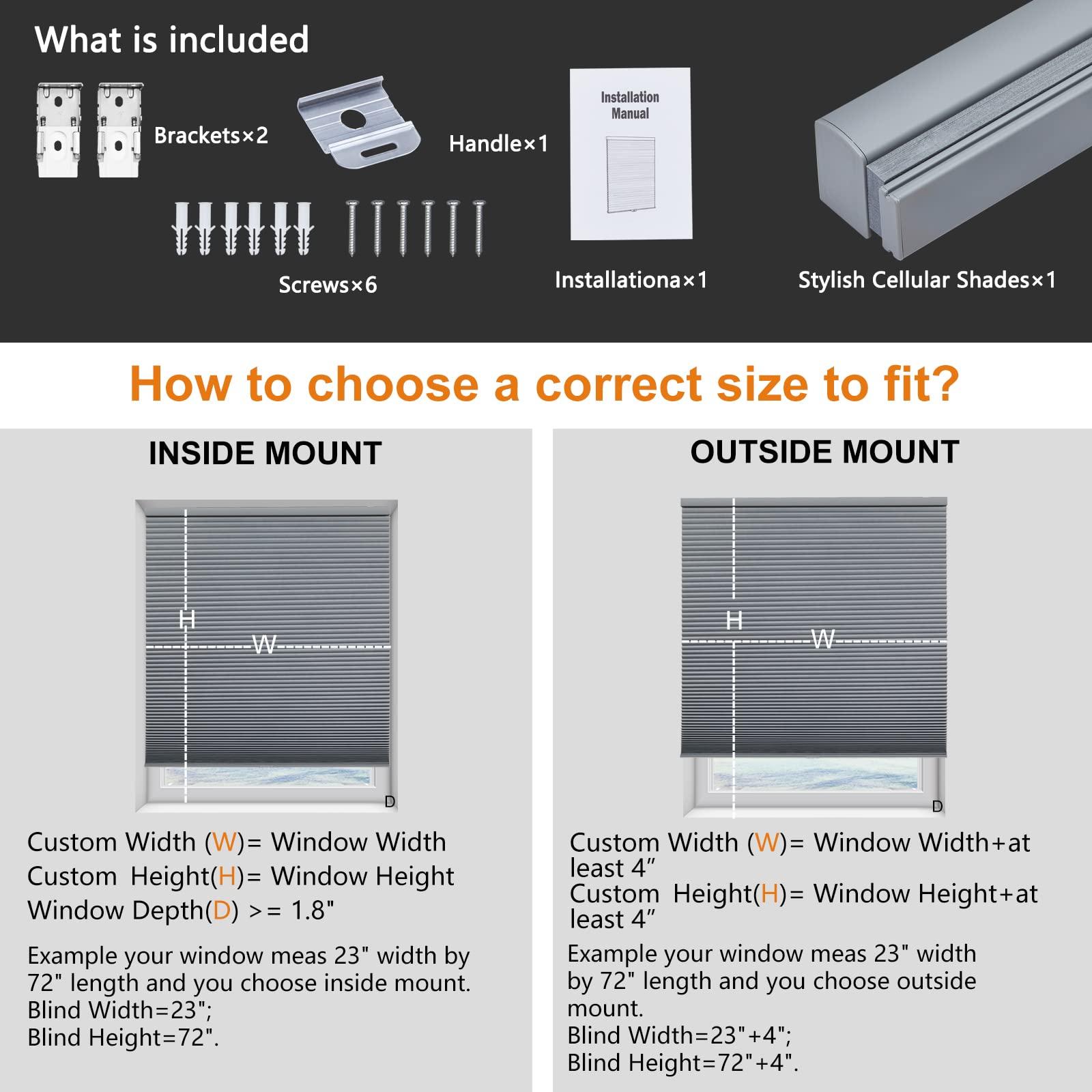 Persilux Persilux Cellular Window Shades Honeycomb Blinds for Windows Cordless Thermal Insulated Noise Reduction Bottom up for Home, Night Grey, 42.5" W x 54" H