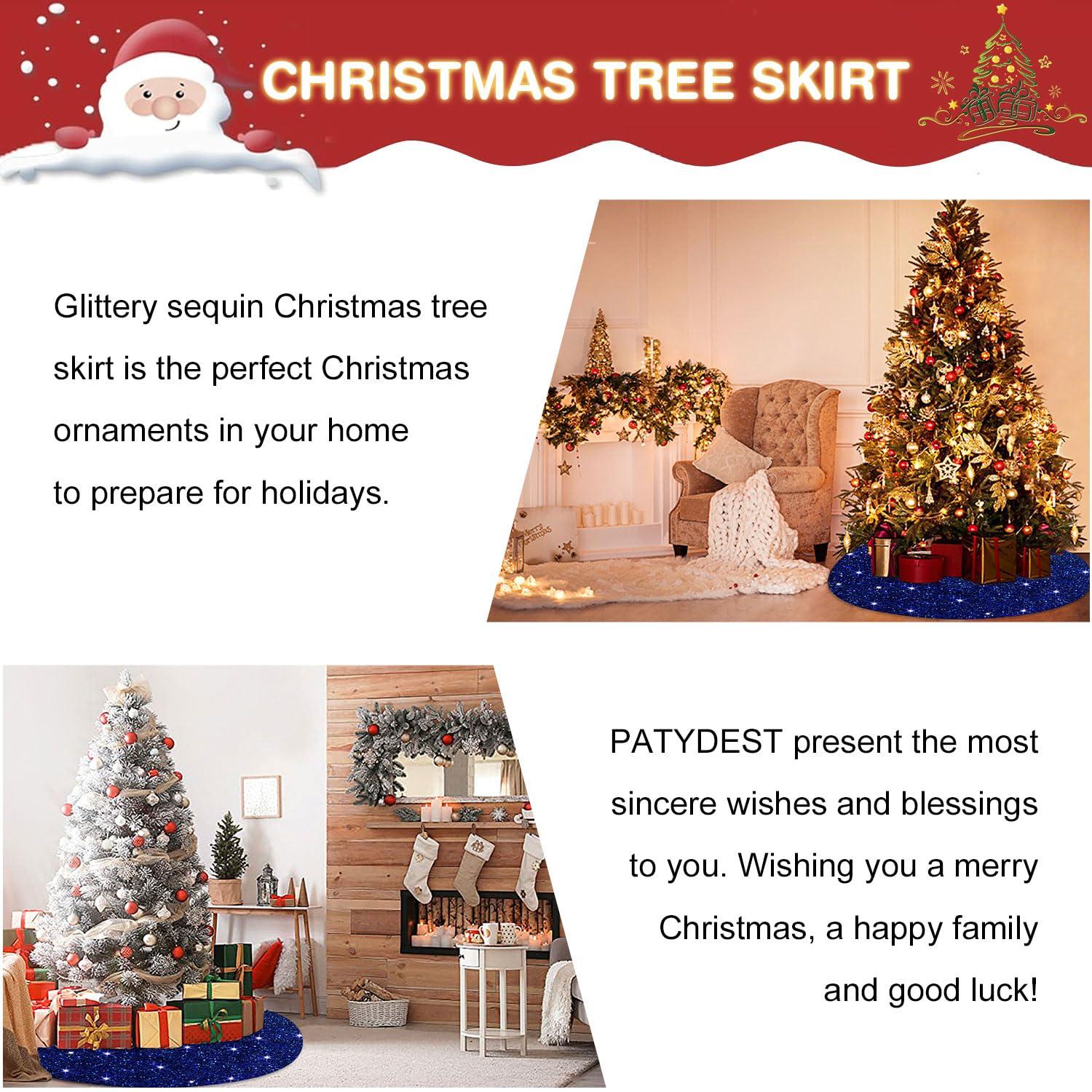 PATYDEST Christmas Tree Skirts 46 Inch Royal Blue Velvet Christmas Tree Skirt Sequin Christmas Tree Mat Rustic Tree Skirt Blue Tree Skirts for Artificial Trees Indoor Outdoor Home Blue Christmas Tree Ornaments