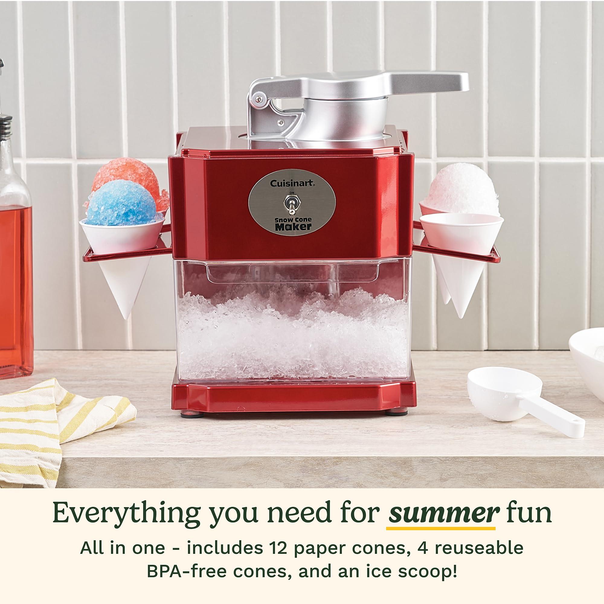 Cuisinart Cuisinart Snow Cone Machine - Makes 5 Icy Cones for Slushies & Frozen Drinks - Includes Reusable & Paper Cones, Red, SCM-10P1