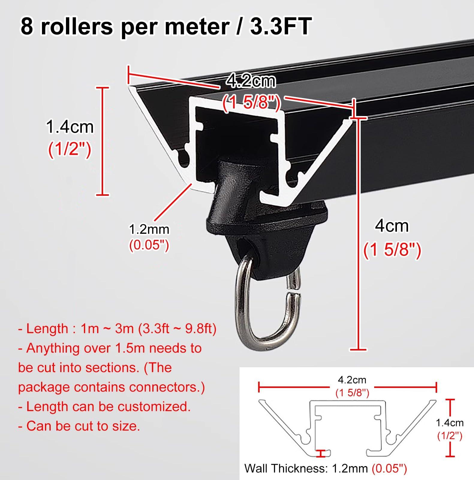 BBHW Ceiling Mount Curtain Track, Heavy Duty Single Curtain Rods, Curtain Pole for Window/Shower/Partition, Elegant Room Divider Track System (Color : Black, Size : 1.2m (3.9ft))