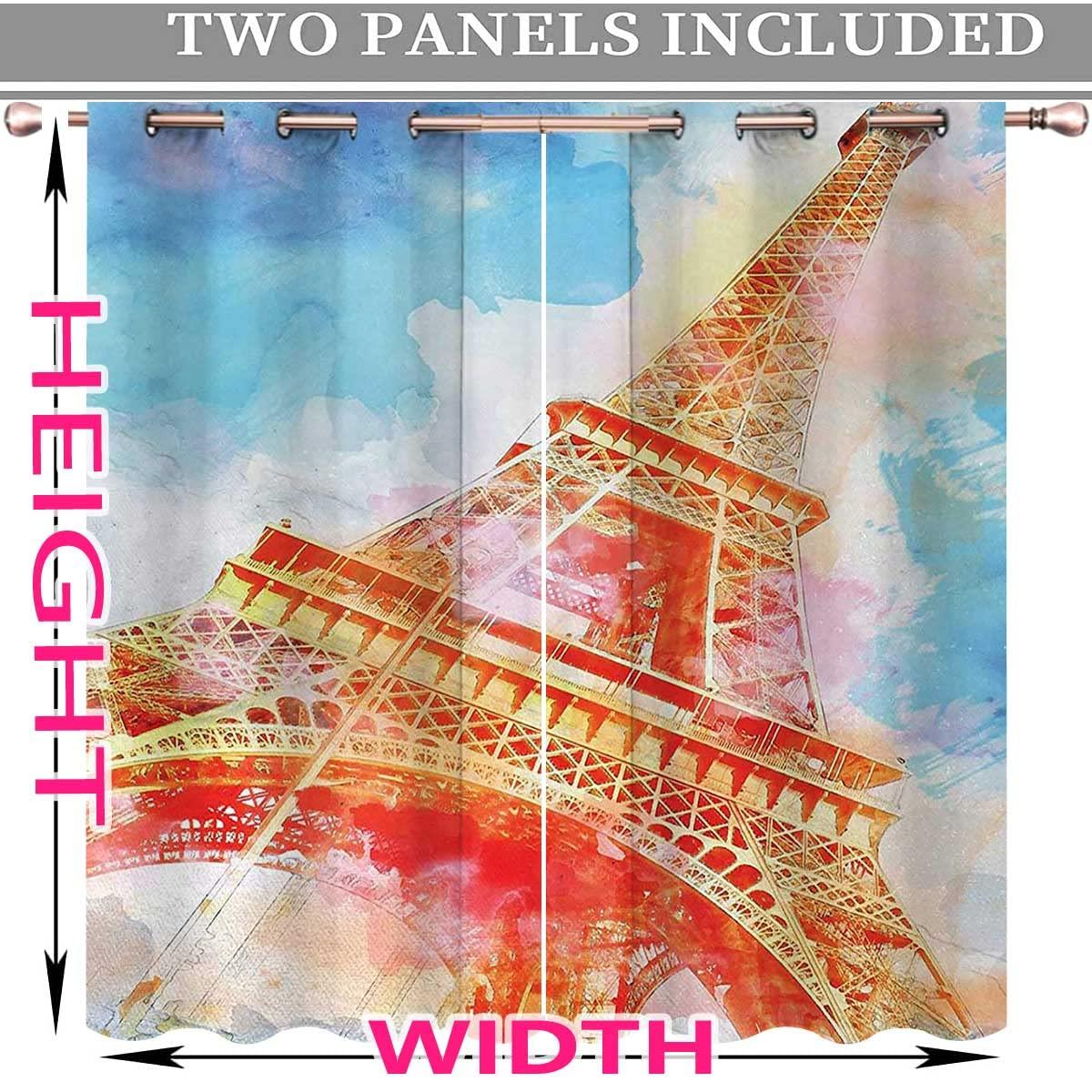 NEW-TWO Eiffel Tower Farmhouse Curtains for Living Room 2 Panels Yellow Blue Red Soundproof Curtains Long Length Width Drop (W) 72 X (H) 72 Inches