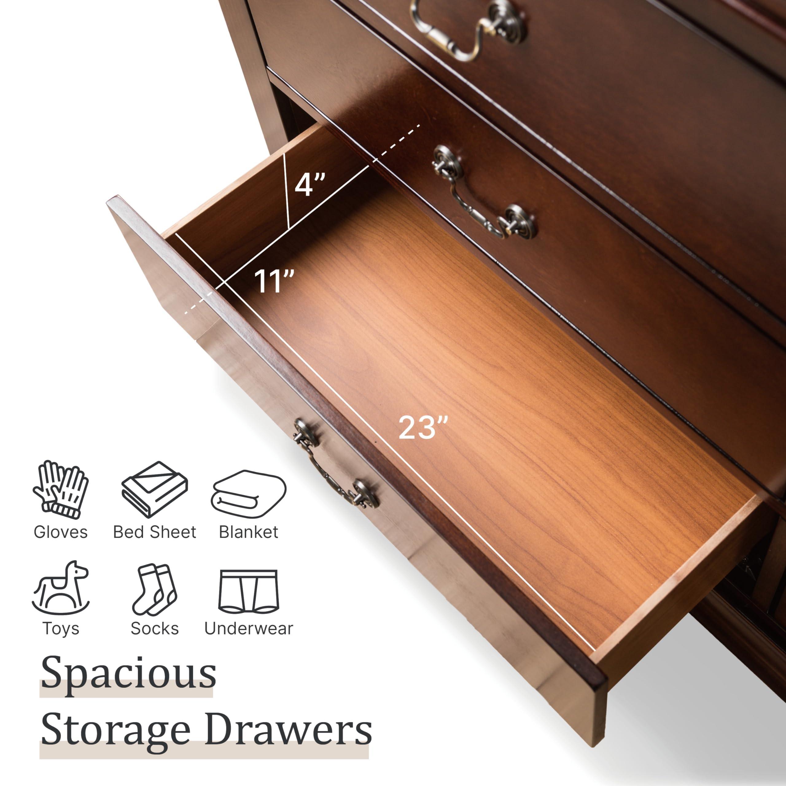 Furniture of America Furniture of America Louis Philippe Traditional Wooden 6 Drawer Dresser with Mirror, Vintage Bedroom Set, Accent Vanity Dressing Table with Antique Nickle Handles, Walk-in Closet, Standard, Cherry