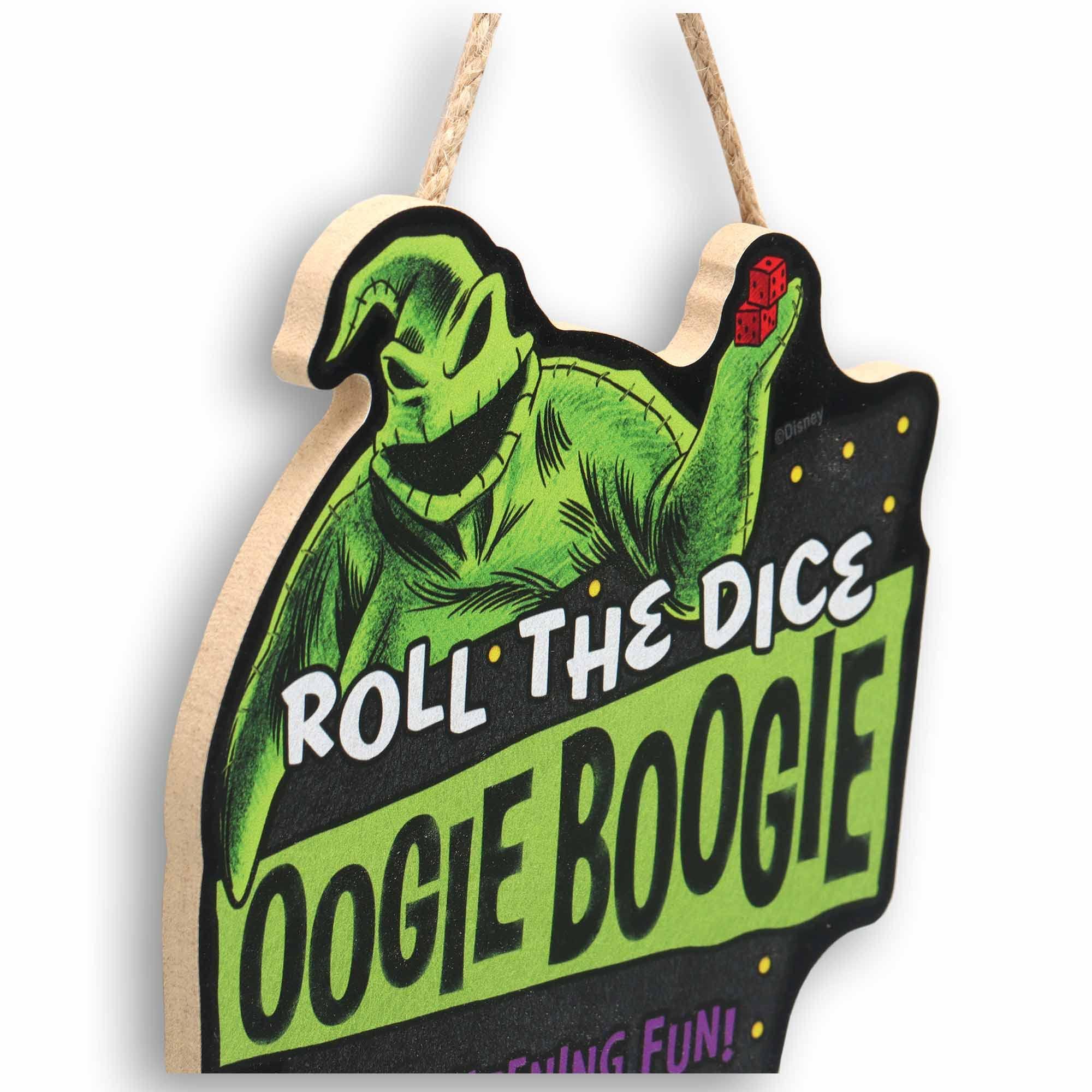 Open Road Brands Disney The Nightmare Before Christmas Roll the Dice Oogie Boogie Hanging Wood Wall Decor - Spooky Oogie Boogie Sign for Halloween