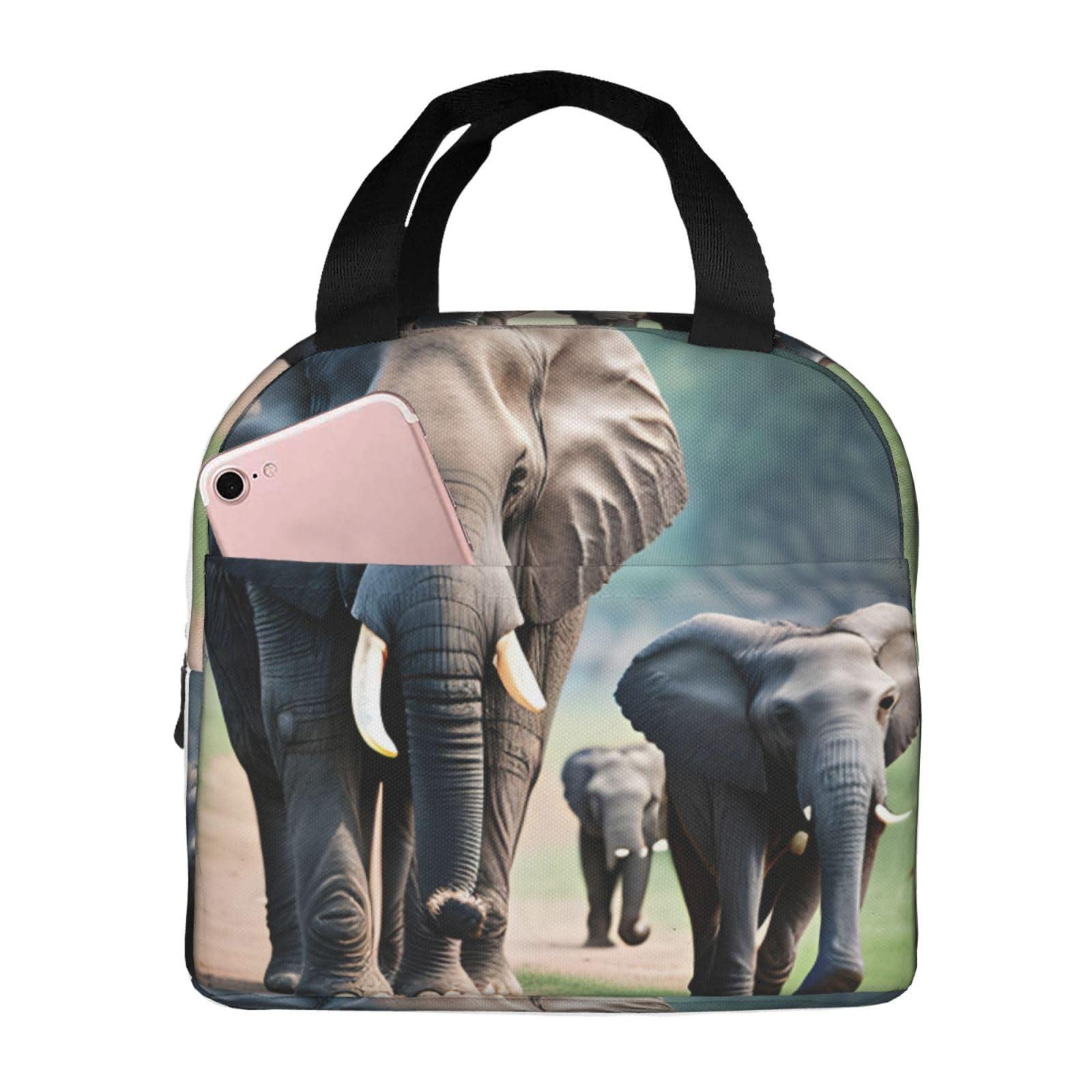 ZISHAK Elephant Family Lunch Bag Box Reusable Insulated Lunch Tote Bag,Leakproof Thermal Sack Food Case High Capacity