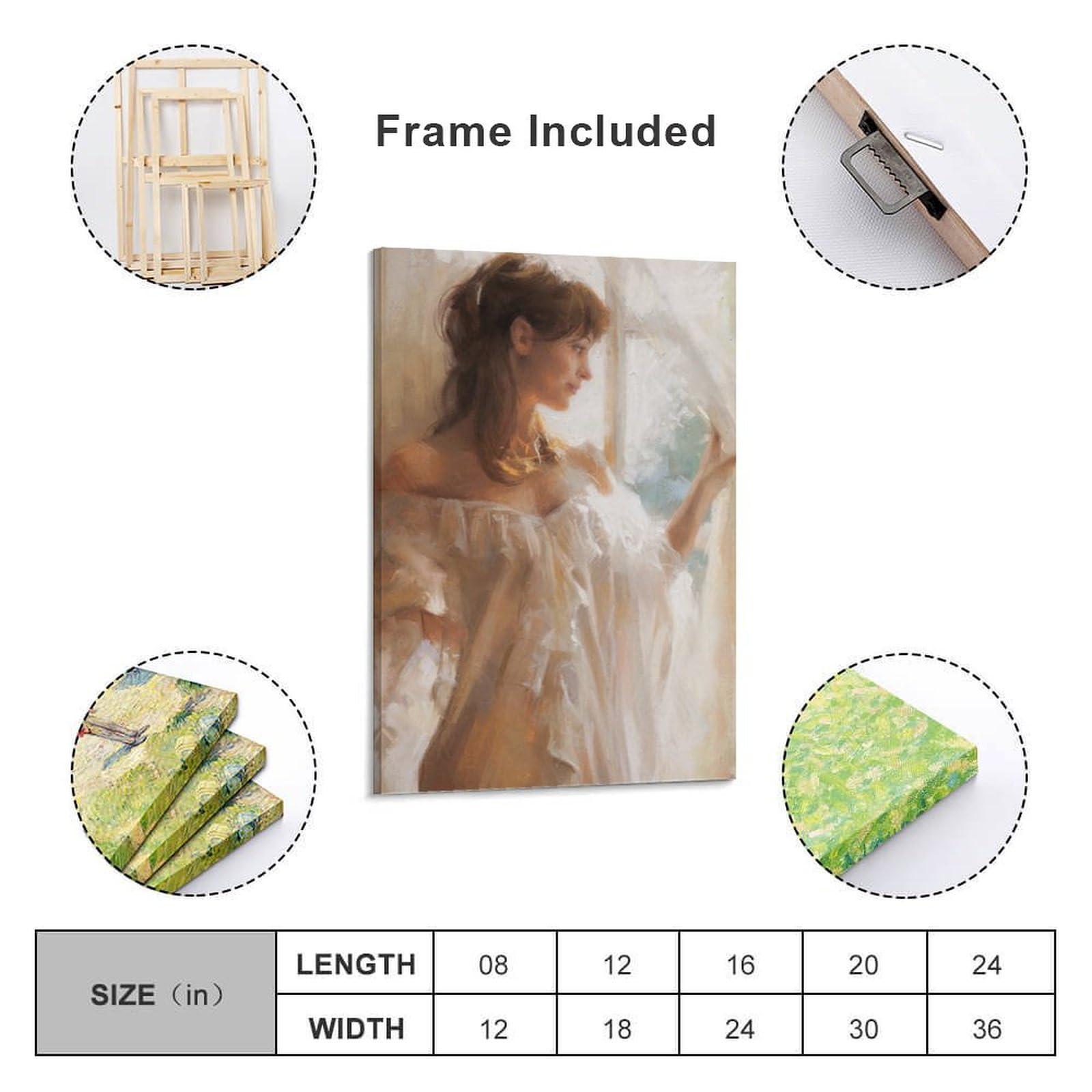 Generic Vicente ROMERO At The Window Catherine La Rose Poster Artworks Picture Frame Print Poster Wall Art Painting Canvas Gift Decor Home 08x12inch(20x30cm)