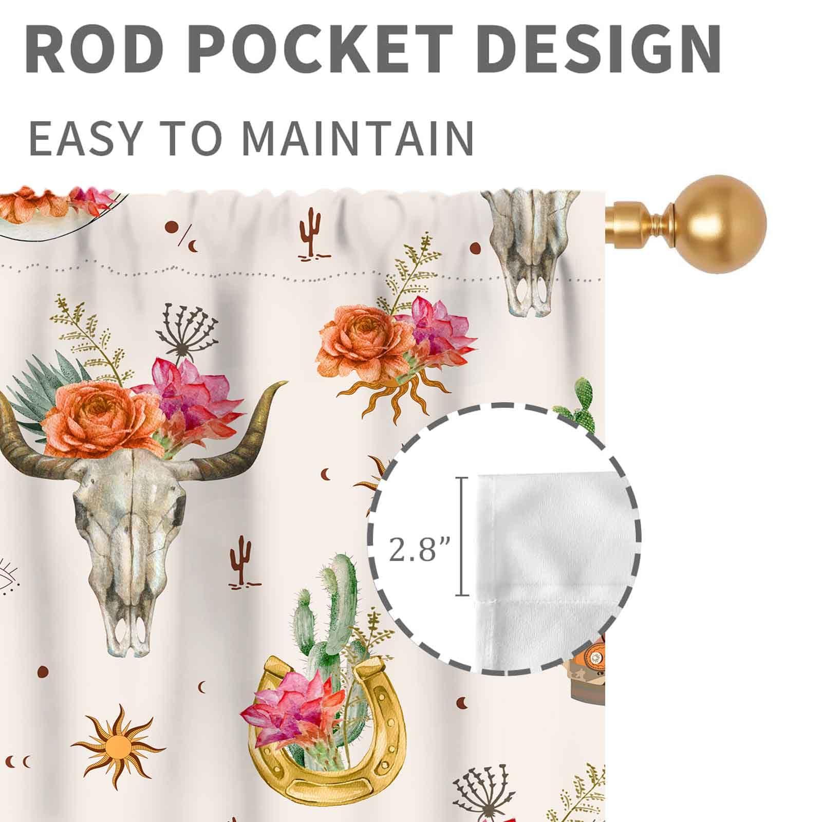 TKUYO TKUYO Western Curtains for Bedroom, Southwest Rustic Floral Bull Skull Cactus Cowboy Aesthetic Cow Print Farmhouse Country Boho Window Drapery for Living Room Kitchen Home 2 Panels Set, 84"x84" Inch