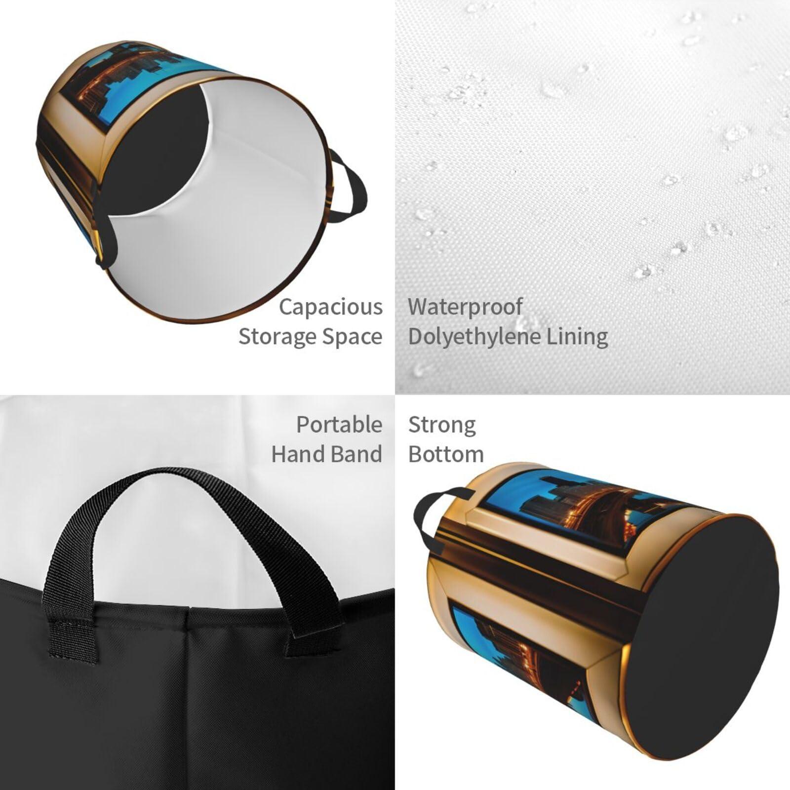 CarXs Chicago Reflected Stylish Circular Hamper - Waterproof Oxford Fabric Laundry Hamper, Suitable For Various Storage