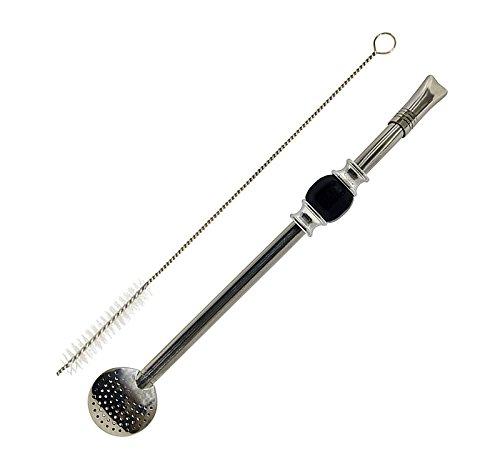 RECHERE RECHERE Stainless Steel Yerba Mate Tea Bombilla Gourd Drinking Straw Filter Silver (Black)