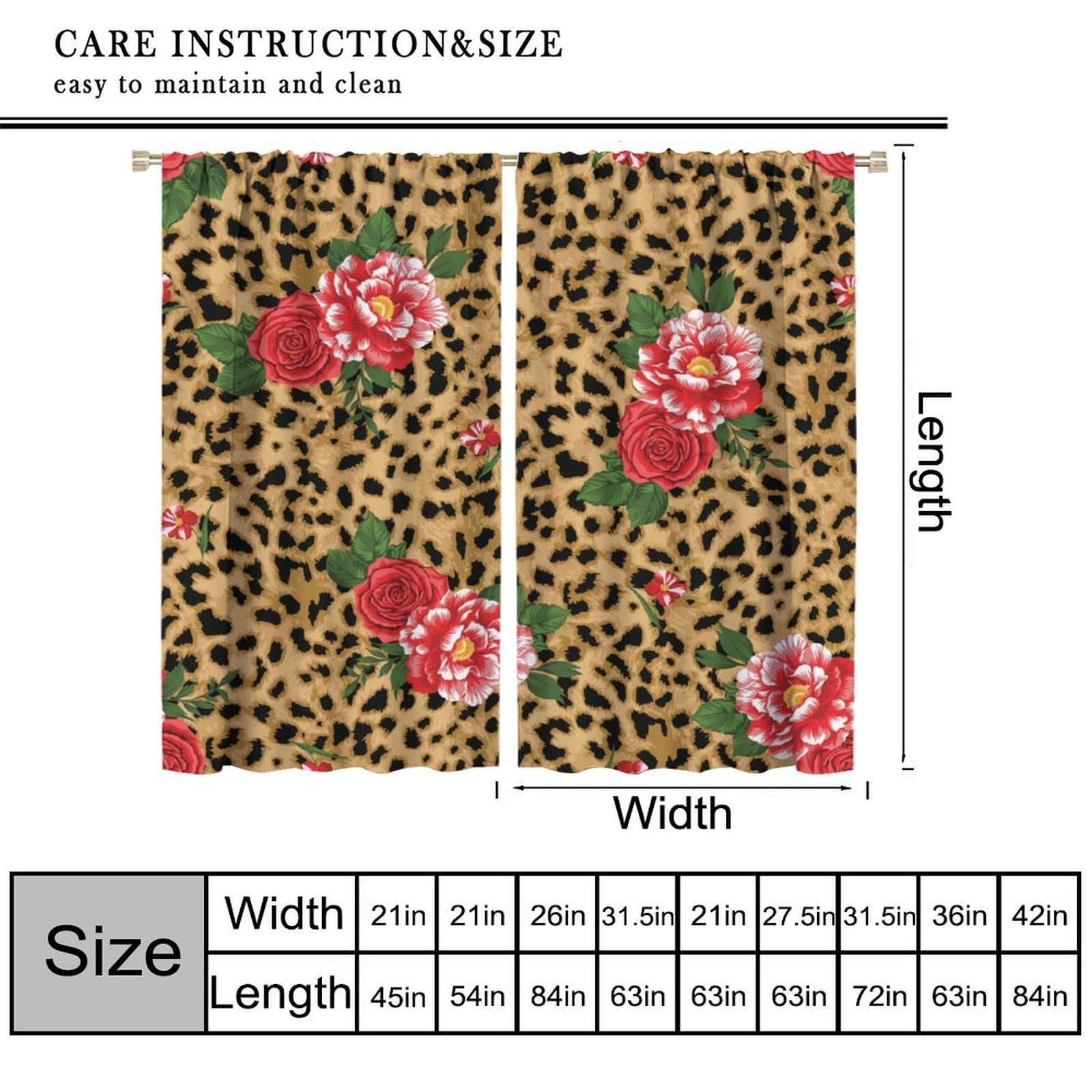 HLLYY Leopard Flower Curtains Pink Red Rose Floral Brown Animal Skin Print Print Blackout Window Drapes for Bedroom Living Room Bathroom W36xL63 Inch x2 Panels