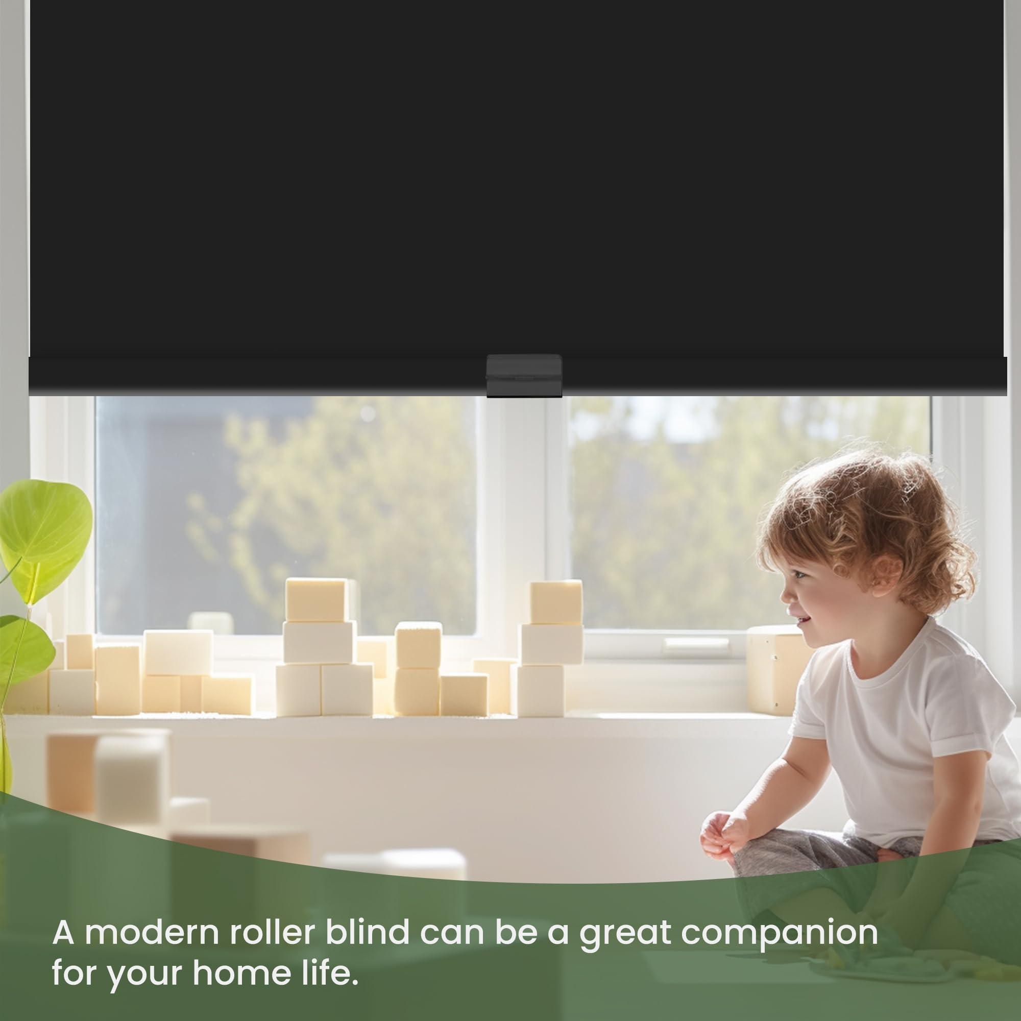 HOTSOON HOTSOON Blackout Roller Window Shades Cordless Simple Style Roller Shades Spring System Cassette Valance Roll Up Blinds for Windows, Door, Black, 56" W x 60" H