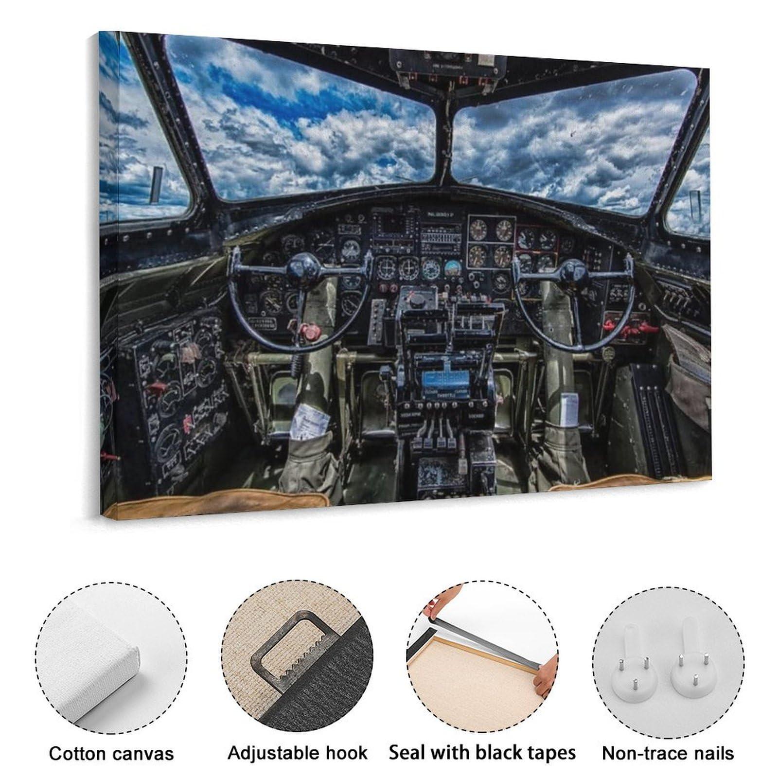 Puryzxac WWII B-17 Cockpit Aircraft Poster Aviation Aircraft Wall Art Wall Art Paintings Canvas Wall Decor Home Decor Living Room Decor Aesthetic 20x26inch(51x66cm) Frame-Style