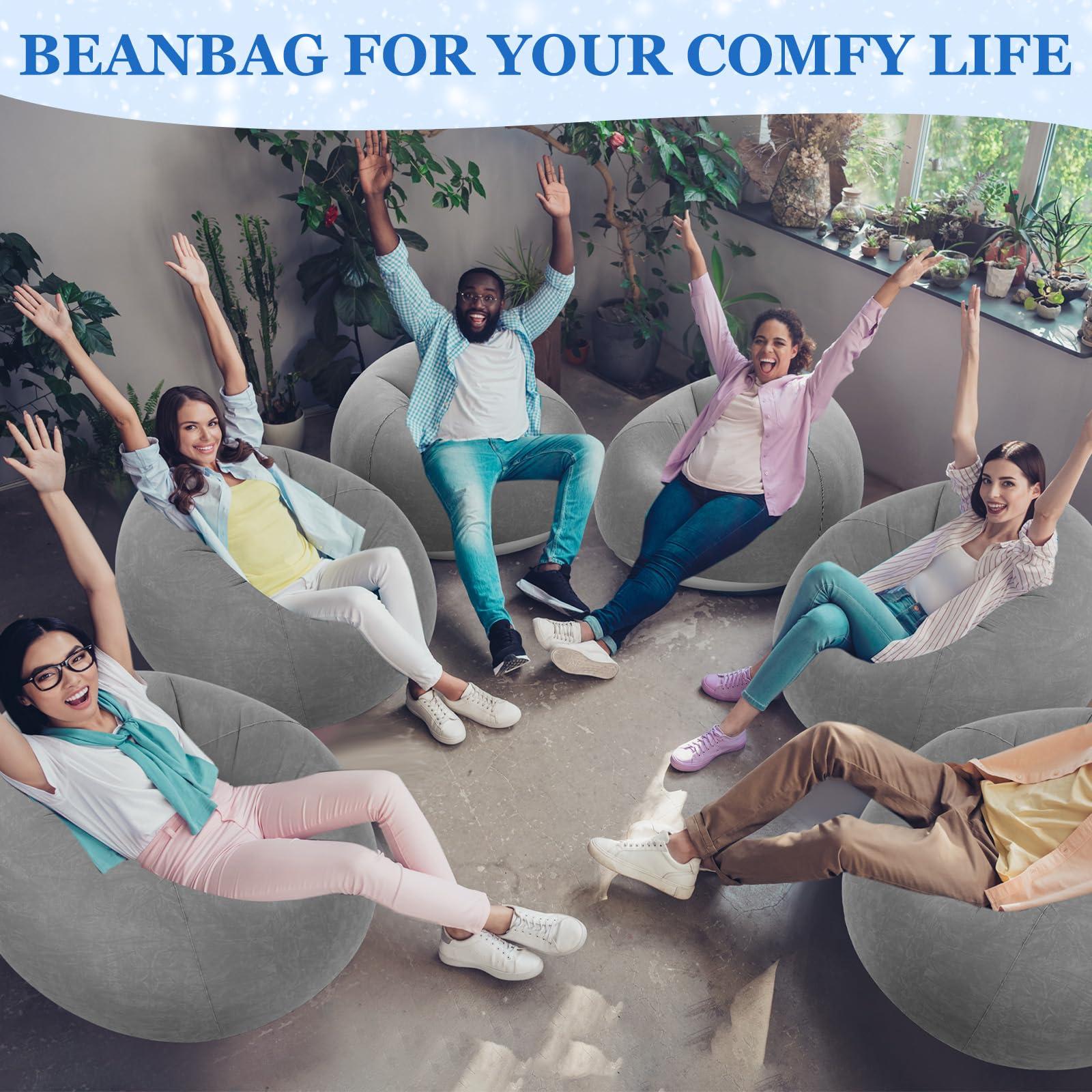 Realspring Realspring Inflatable Bean Bag Chairs Blow up Chairs Camping Chairs Inflatable Lazy Sofa Folding Portable Inflatable Chair for Living Room Bedroom Reading Room(Dark Gray,6 Pcs)