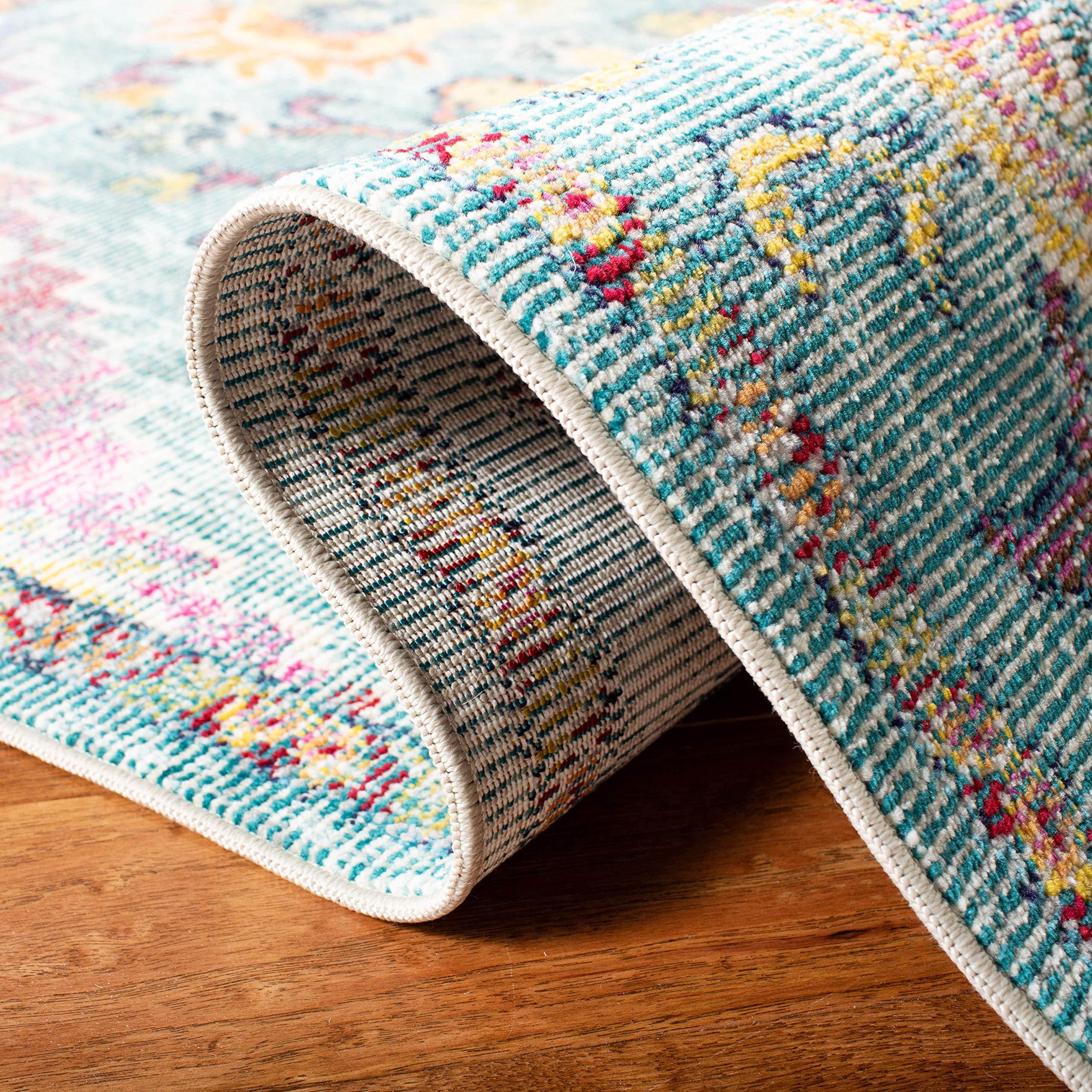 Safavieh SAFAVIEH Crystal Collection 9\' Square Teal/Orange CRS501J Boho Chic Oriental Medallion Distressed Non-Shedding Living Room Bedroom Dining Home Office Area Rug