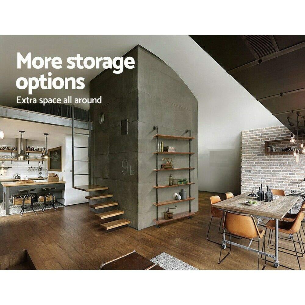 LOKKHAN LOKKHAN L:36-Inch Industrial Pipe Shelves,Wall Mounted Metal Pipe Wood Shelf,Rustic Pipe Ladder Bookshelf Bookcase,DIY Open Pipe Shelving