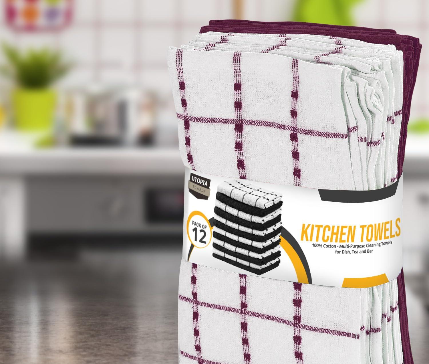 Utopia Towels Utopia Towels Kitchen Towels 12 Pack, 15 x 25 Inches, 100% Ring Spun Cotton Super Soft and Absorbent Linen Dish Towels, Tea Towels and Bar Towels Set (Burgundy)