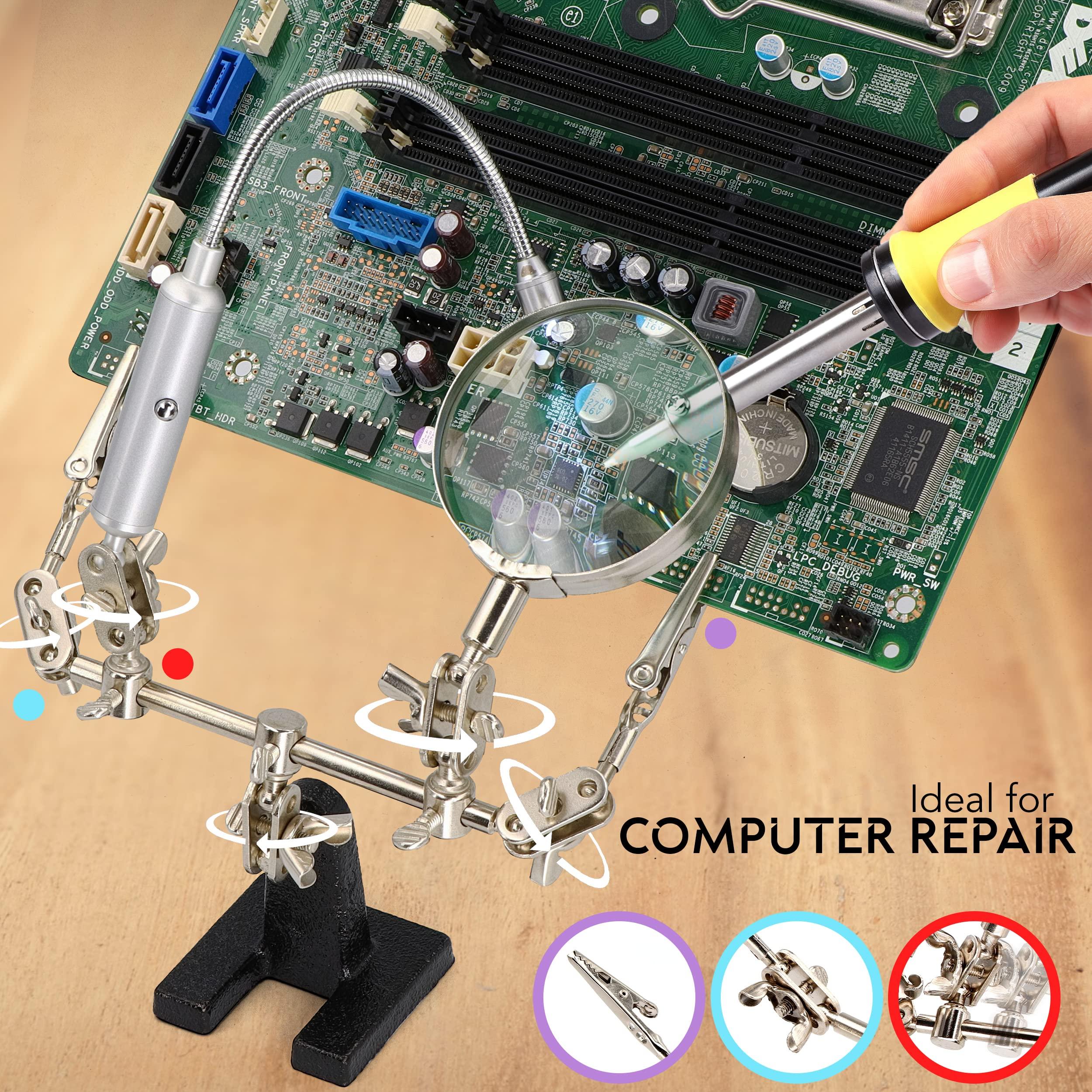 RamPro RamPro - Helping Hand Magnifier Glass Stand with Flexible Neck LED Flashlight & Alligator Clips - 3X Magnifying Lens, Perfect for Soldering, Crafting & Inspecting Micro Objects