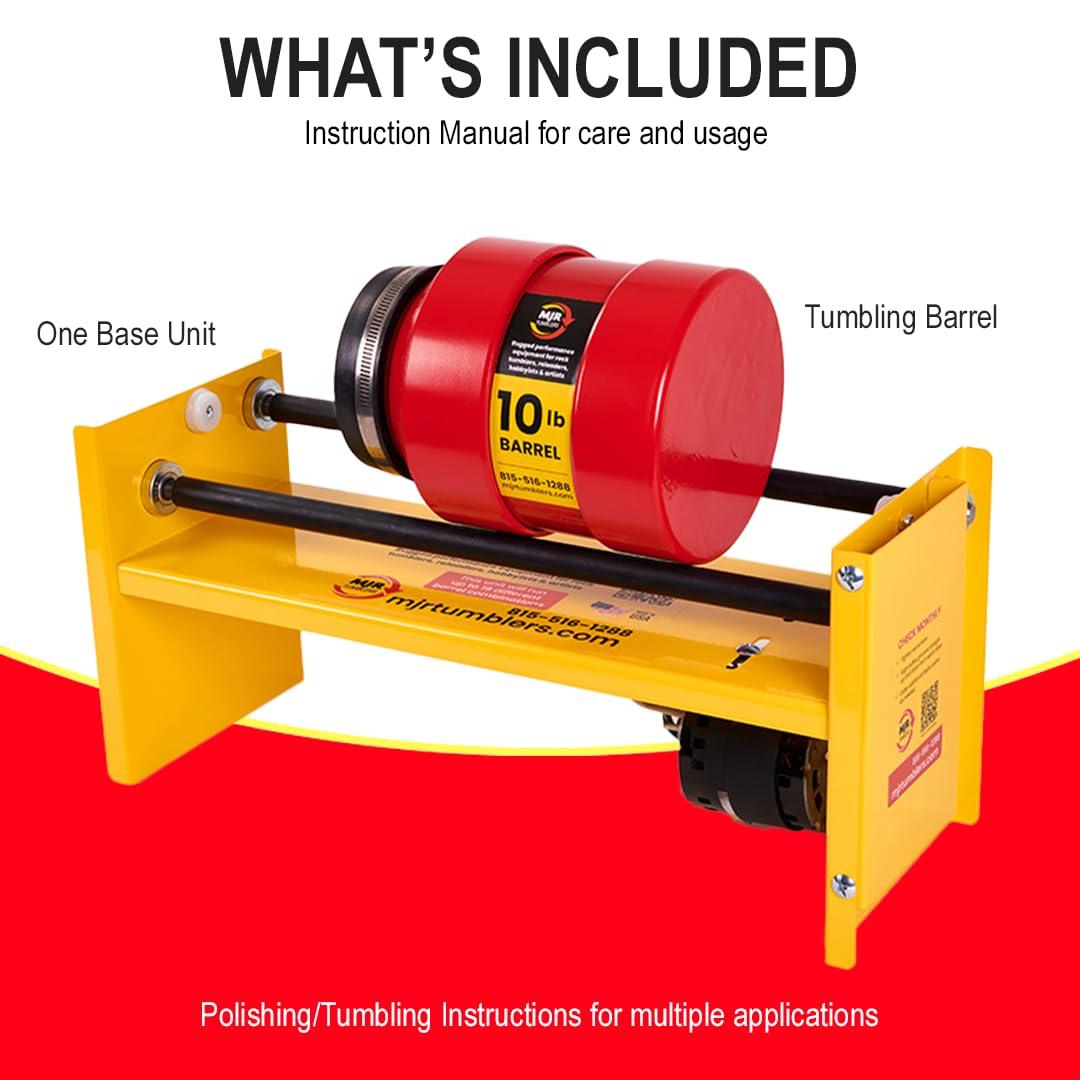 MJR Tumblers MJR Tumblers Commercial Duty 10lb Rock Tumbler. Capable of Running 4 Different Barrel Sizes & Combinations. Unmatched Quality, Durability & Versatility. MJR is a USA Disabled & Veteran Owned Company.