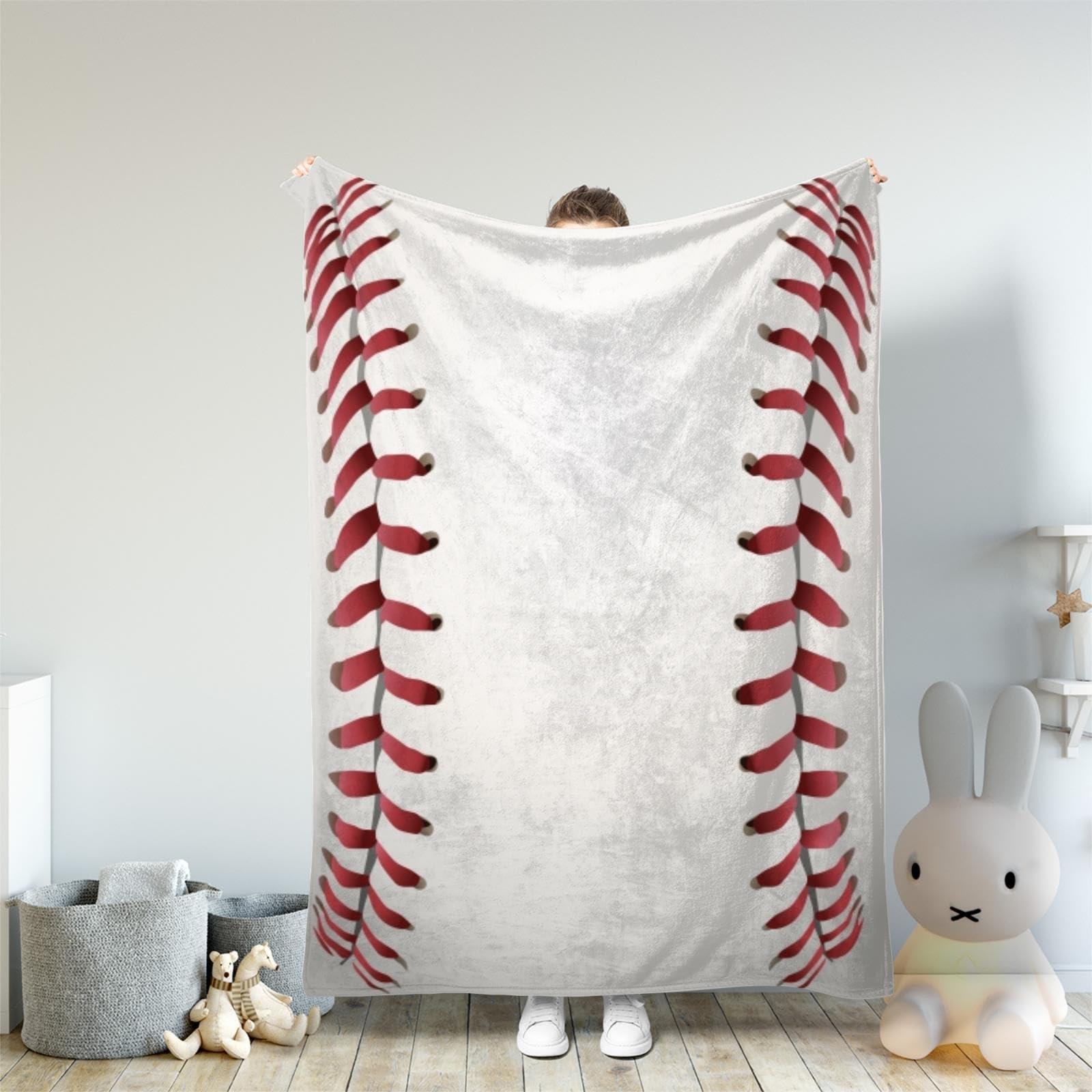 XING7DAY Baseball Blanket Soft Flannel Sport Ball Throw Blanket Baseball Throw Gifts for Boys and Adults Cozy Blanket for Baseball Lover All Season Couch Bed Sofa Home Decor (50\"x60\", White Baseball)