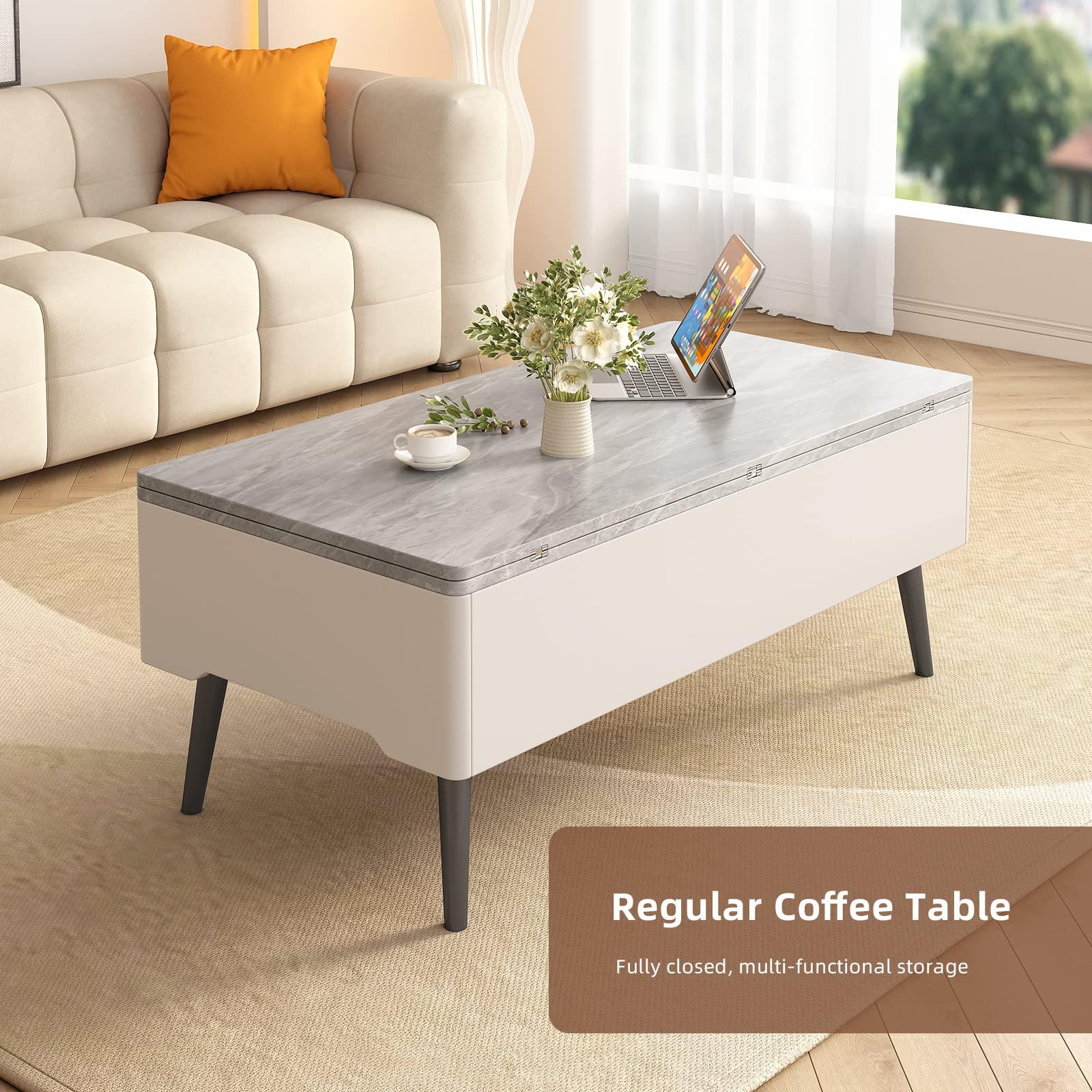 Guyii Guyii Lift Top Extendable Coffee Table with Storage, 3 in 1 Multi-Function Coffee Table Center Table with Hidden Compartment, Modern Rectangle Dining Table for Living Room
