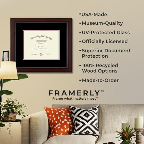 Framerly Framerly - Wayne State University Law School 10\" W X 8\" H Diploma Frame - Fits a Phd - Gold Embossed Diploma Frame - Cherry Moulding with Black and Tartan Green Matting - Officially Licensed