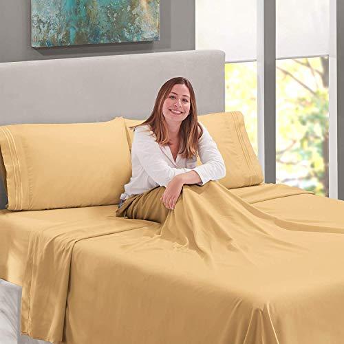 Anili Mili Anili Mili 1800 Collection 4-Piece Bed Sheet Set with Bonus Pillowcases, Twin, Camel Gold