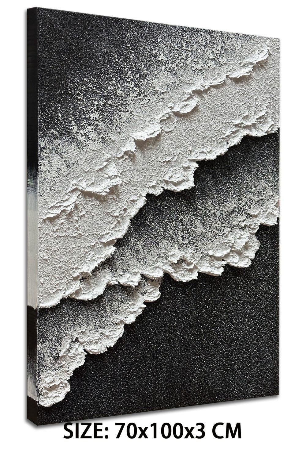 Slyart Slyart Handmade Black and White Ocean Wave Wall Art 28x40 Inches Modern Abstract Beach Canvas Painting Texture Vertical Wall Art for Living Room Bedroom