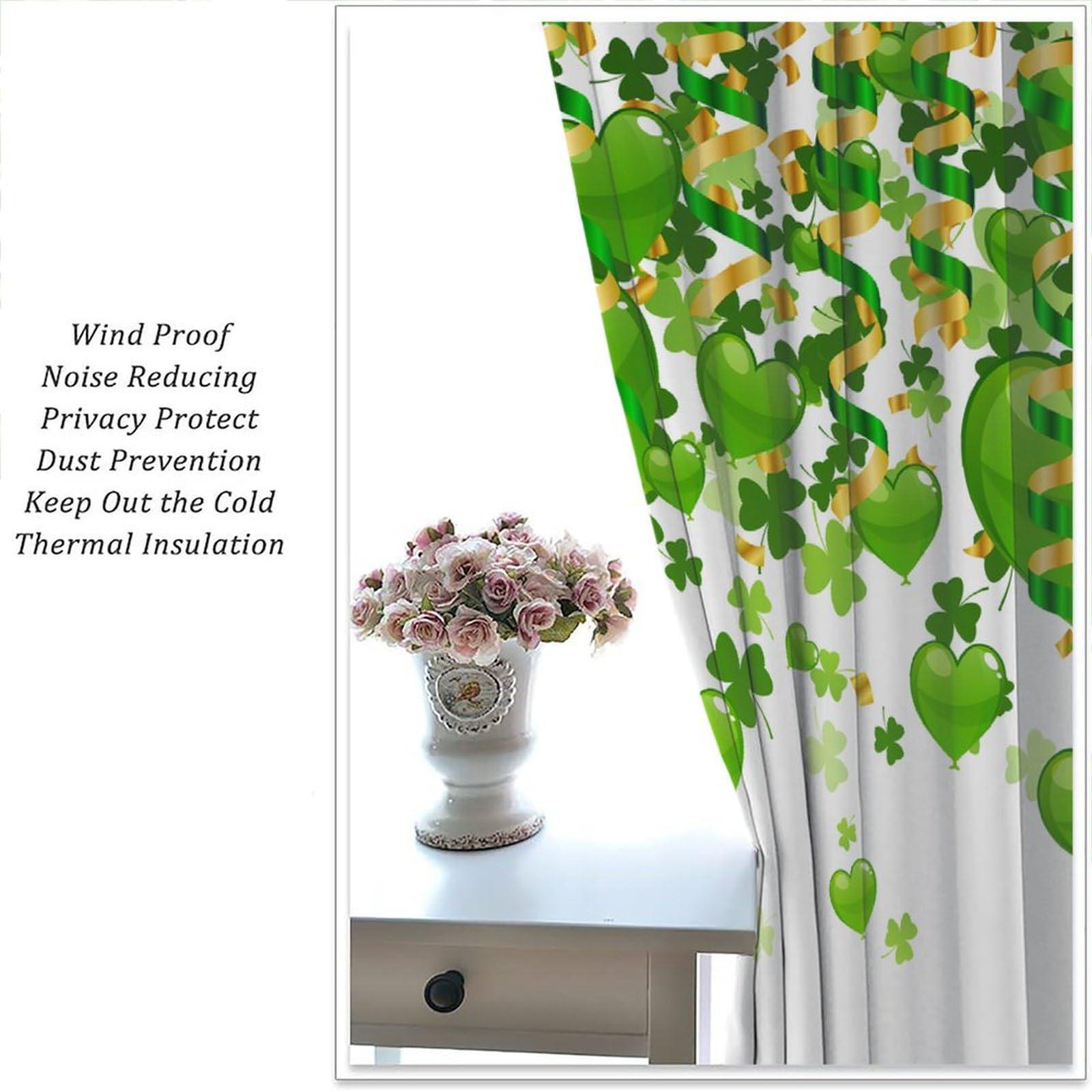 JanJCurt Lucky Irish Party Curtains, Green St. PatrickS Day Clover Shamrock Leaves with Heart Shaped Spring Holiday Print Window Drapes for Living Room Bedroom 84x84in