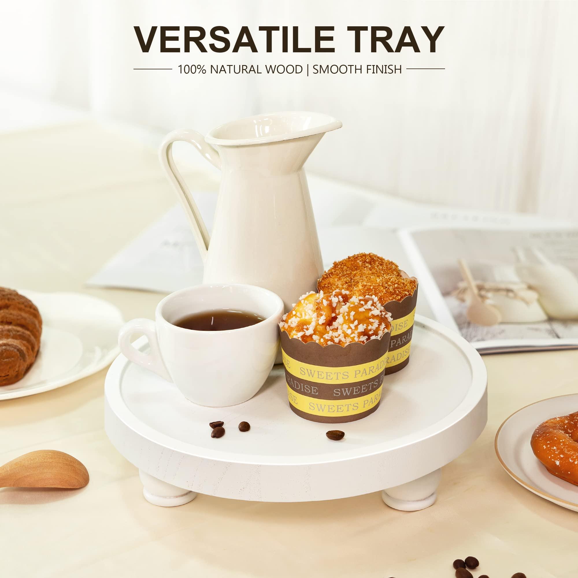 EOSAHR EOSAHR Decorative Wooden Riser for Home Decor : Farmhouse Display Stand for Kitchen Counter, Bathroom Sink and Home Decor - Rustic Round Waterproof Pedestal Tray for Soap, Plant Holder (White)