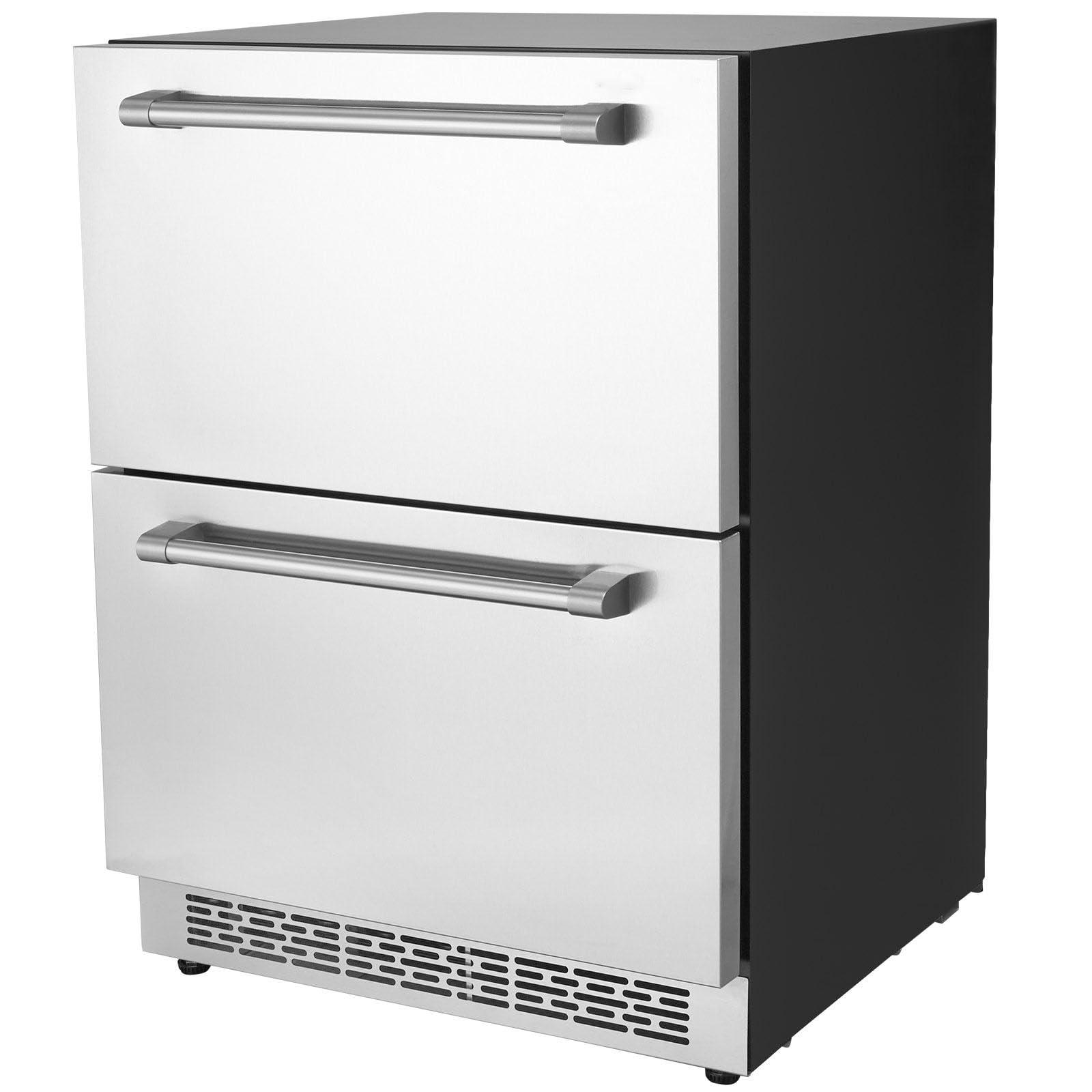 FITTG FITTG 24-inch Undercounter Refrigerator 2 Drawer Wine Refrigerator 4.87 Cu.ft. Capacity Waterproof Indoor Outdoor Under Counter Drawer Fridge Home Commercial Use, None*None*None, silver, 102XBV003151