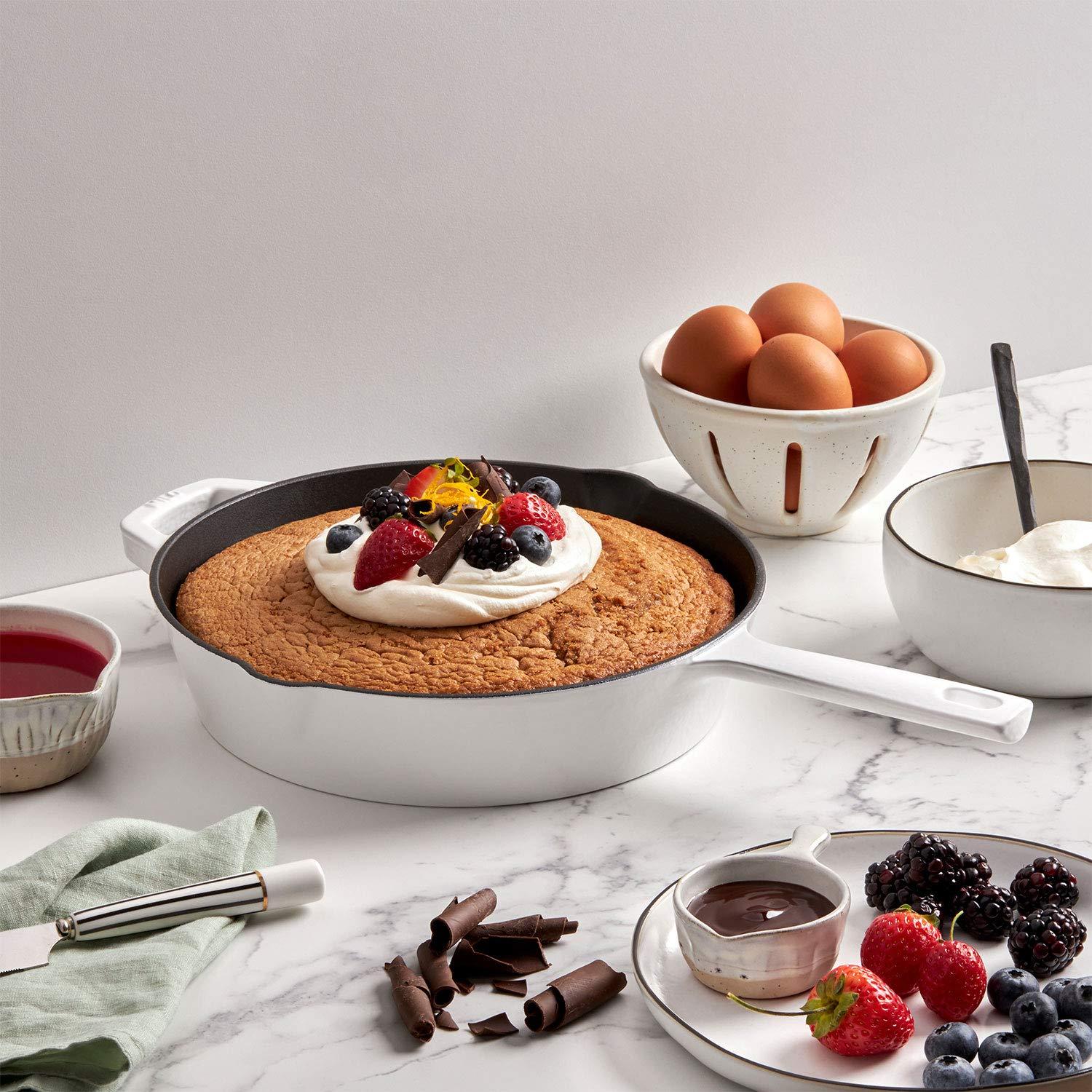 Kana Lifestyle Milo by Kana 10-Inch Enameled Cast Iron Skillet | Nonstick Pre-Seasoned Cast Iron Grill Pan | Oven Proof and Dishwasher Safe | Cast Iron Cookware (White)