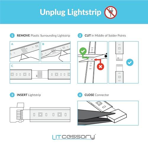 Litcessory Litcessory 6-Pin to Cut-End Connector for Philips Hue Lightstrip Plus (4 Pack, White - Standard 6-PIN V3)