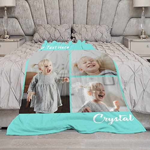 Artsadd Custom Blanket Personalized Throw Blanket with Photos Text Customized Picture Blanket for Mom Dad Family Dog Kids Adult Friends Personalized Gift for Mothers Day Fathers Day, Made in USA 50\"x60\"